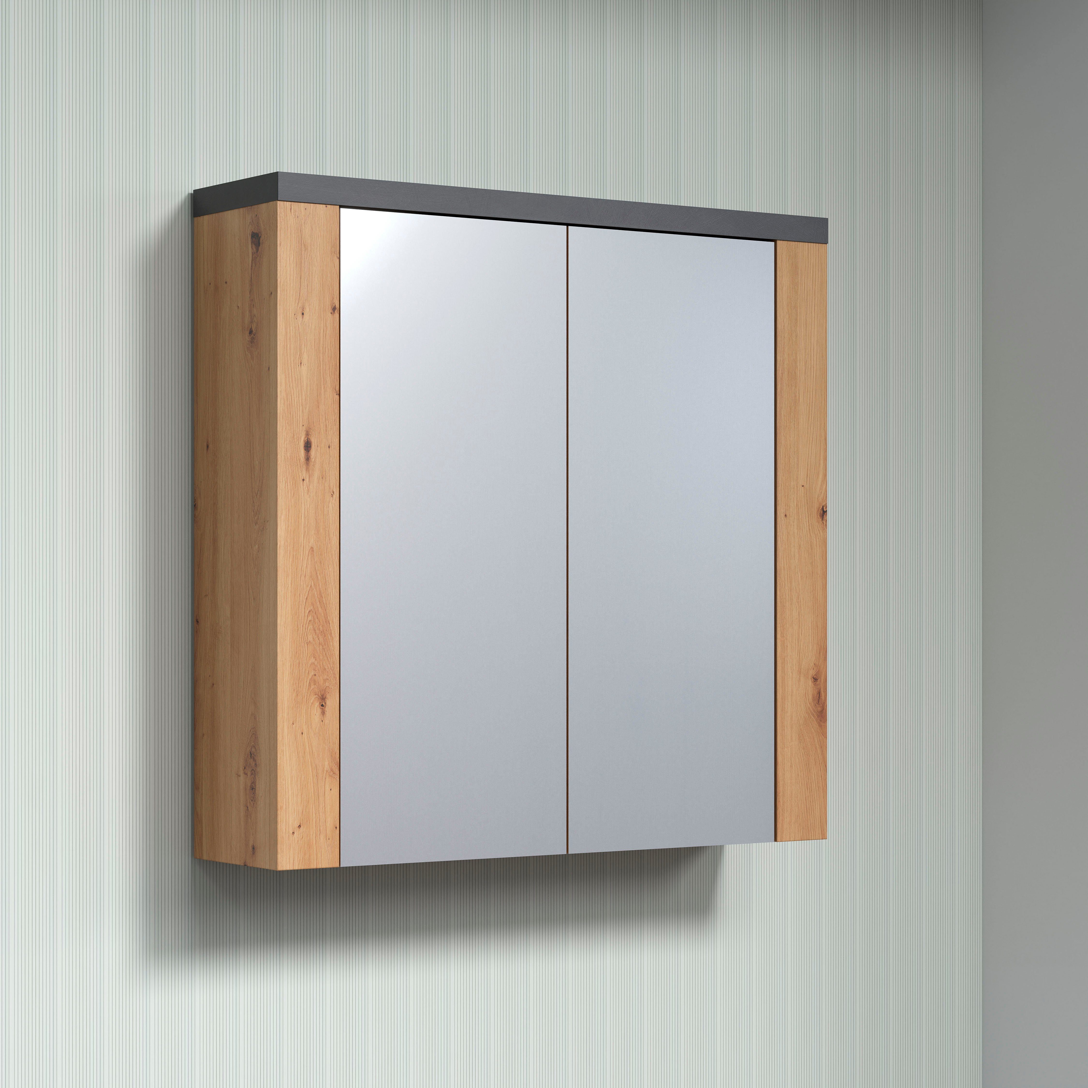Home affaire Spiegelkast Ambres Badspiegel in matte echt houtlook - afmetingen (B/D/H) 79/20/78 cm