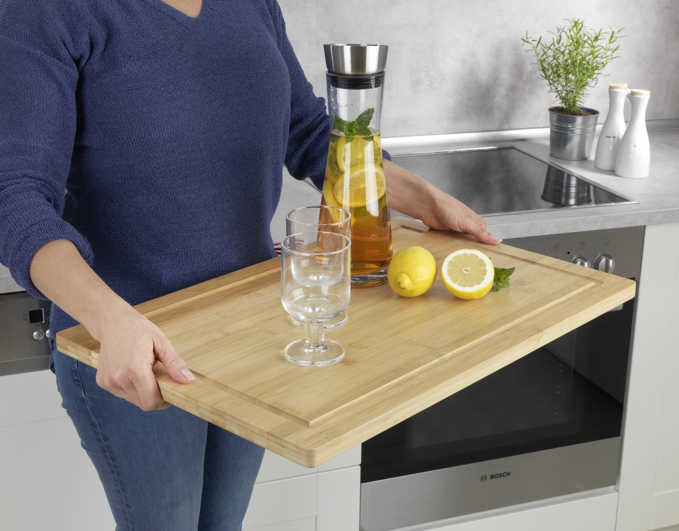 WENKO Klaptafel Model Lugo Bijzettafel met snijplank en afneembare dienblad, bamboe