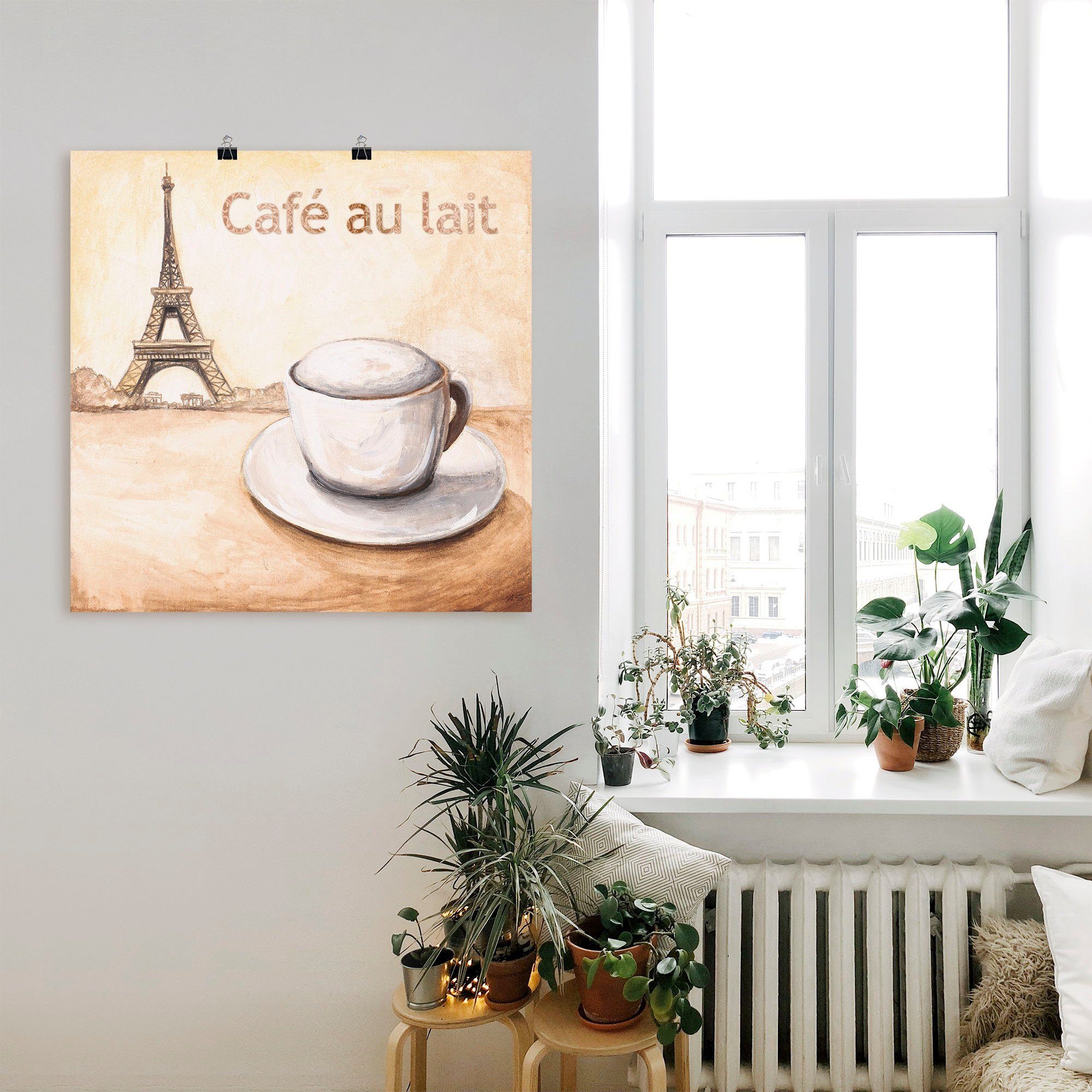 Artland Poster Café au lait in Parijs als artprint van aluminium, artprint op linnen, muursticker of poster in verschillende maten