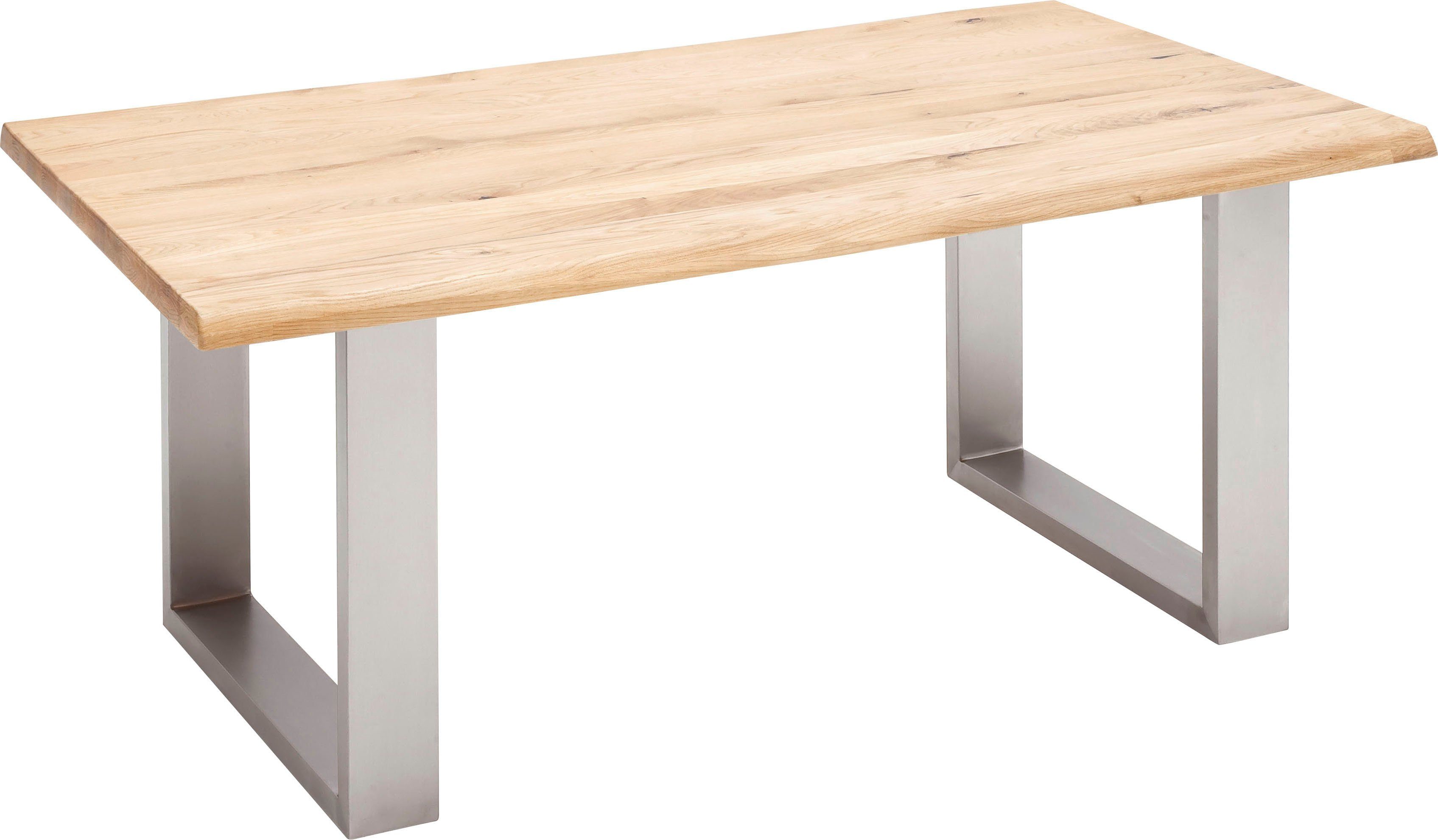 MCA furniture Eettafel Greta Eettafel massief hout met schaaldeel of rechte rand eettafels maat 180 cm x 77 cm x 90 cm beige