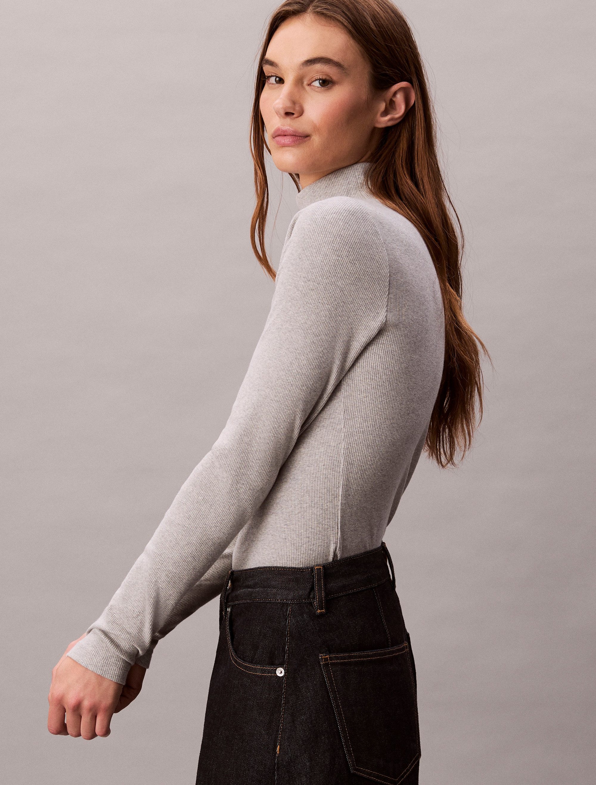 Calvin Klein Shirttop LS WOVEN LABEL TURTLENECK