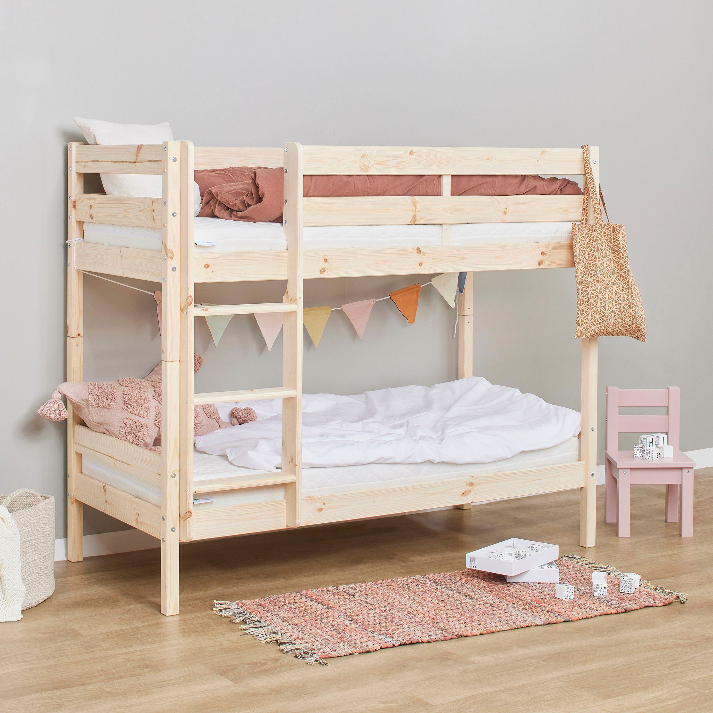 Hoppekids Stapelbed Eco comfort kinderbed 90x200 of 70x160 van massief hout in 4 kleuren