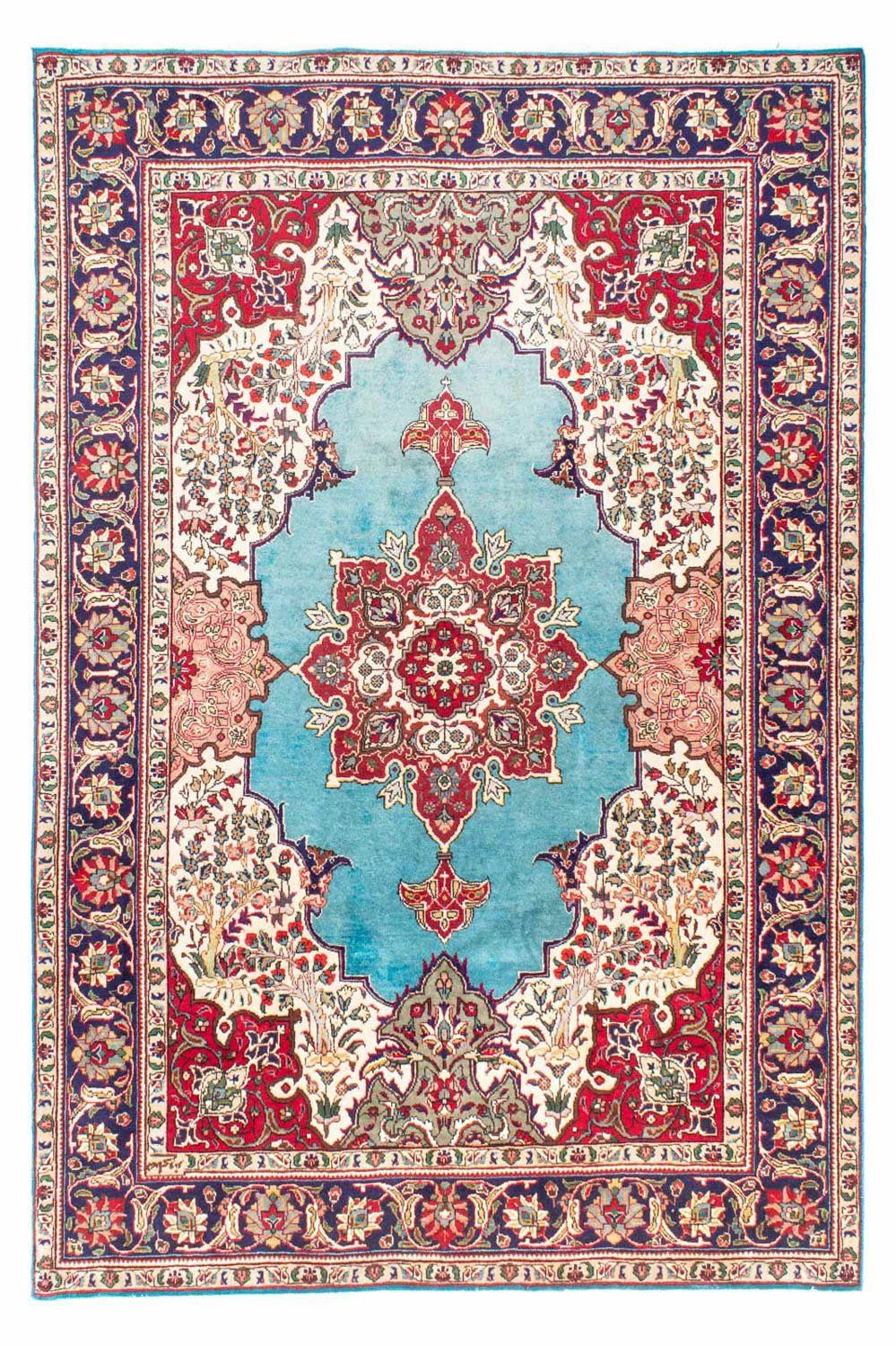 morgenland Wollen kleed Tabriz medaillon Turchese 300 x 203 cm Uniek exemplaar met certificaat