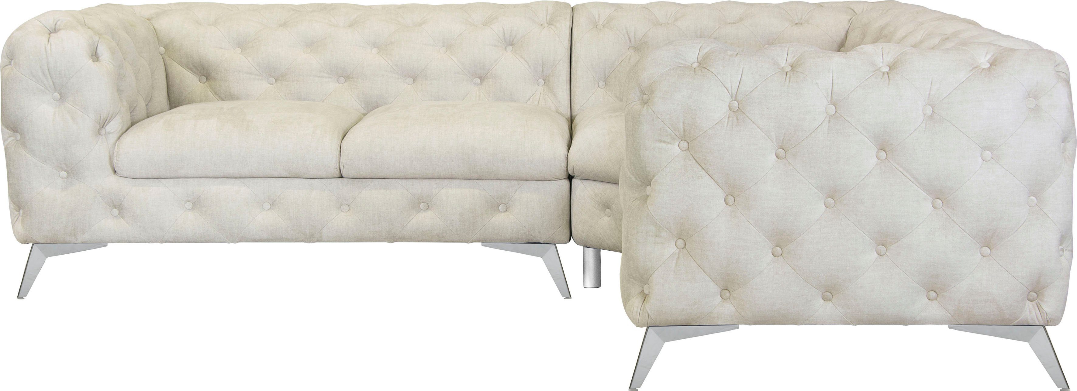 Leonique Chesterfield-bank Glynis L-vorm luxueuze capitonnage, moderne chesterfield look, kleur van de poten ter keuze