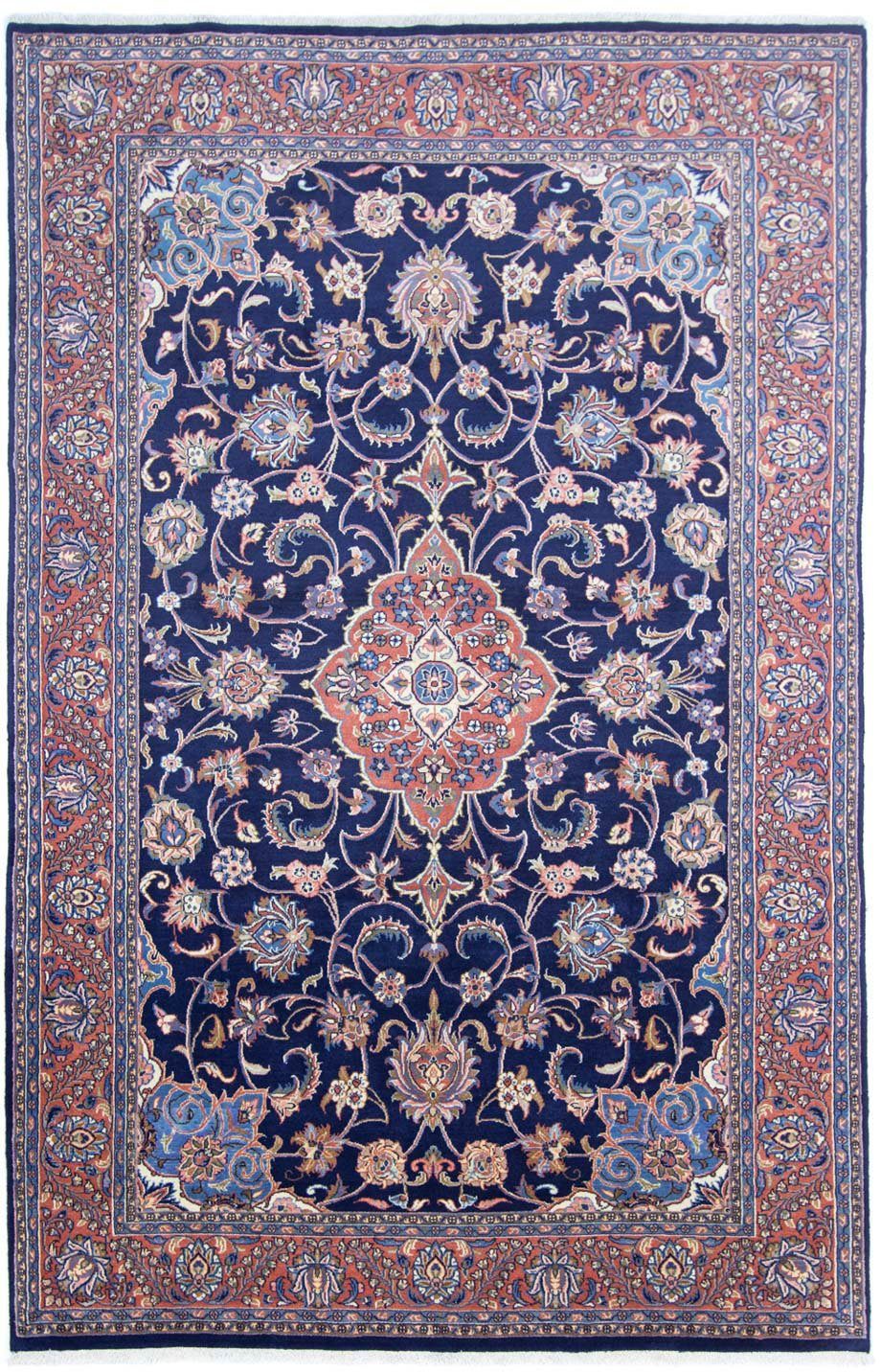 morgenland Wollen kleed Sarough medaillon Blu scuro 300 x 193 cm Uniek exemplaar met certificaat