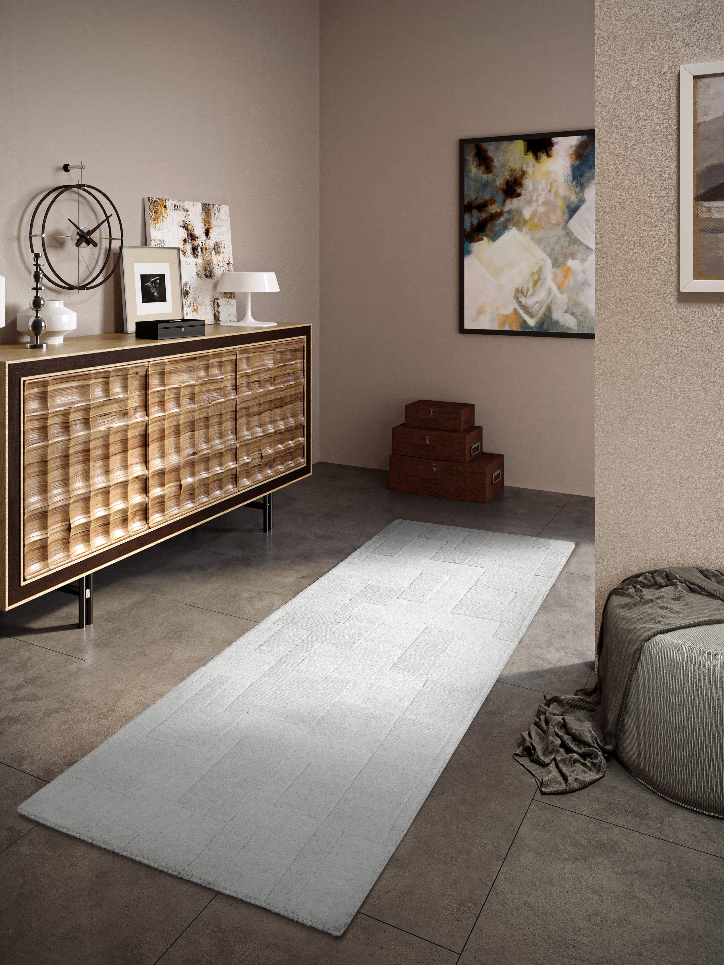 Villeroy & Boch Wollen kleed Wilhelmine Loper, handgeweven, wol, natuur, woonkamer, geometrie, boho
