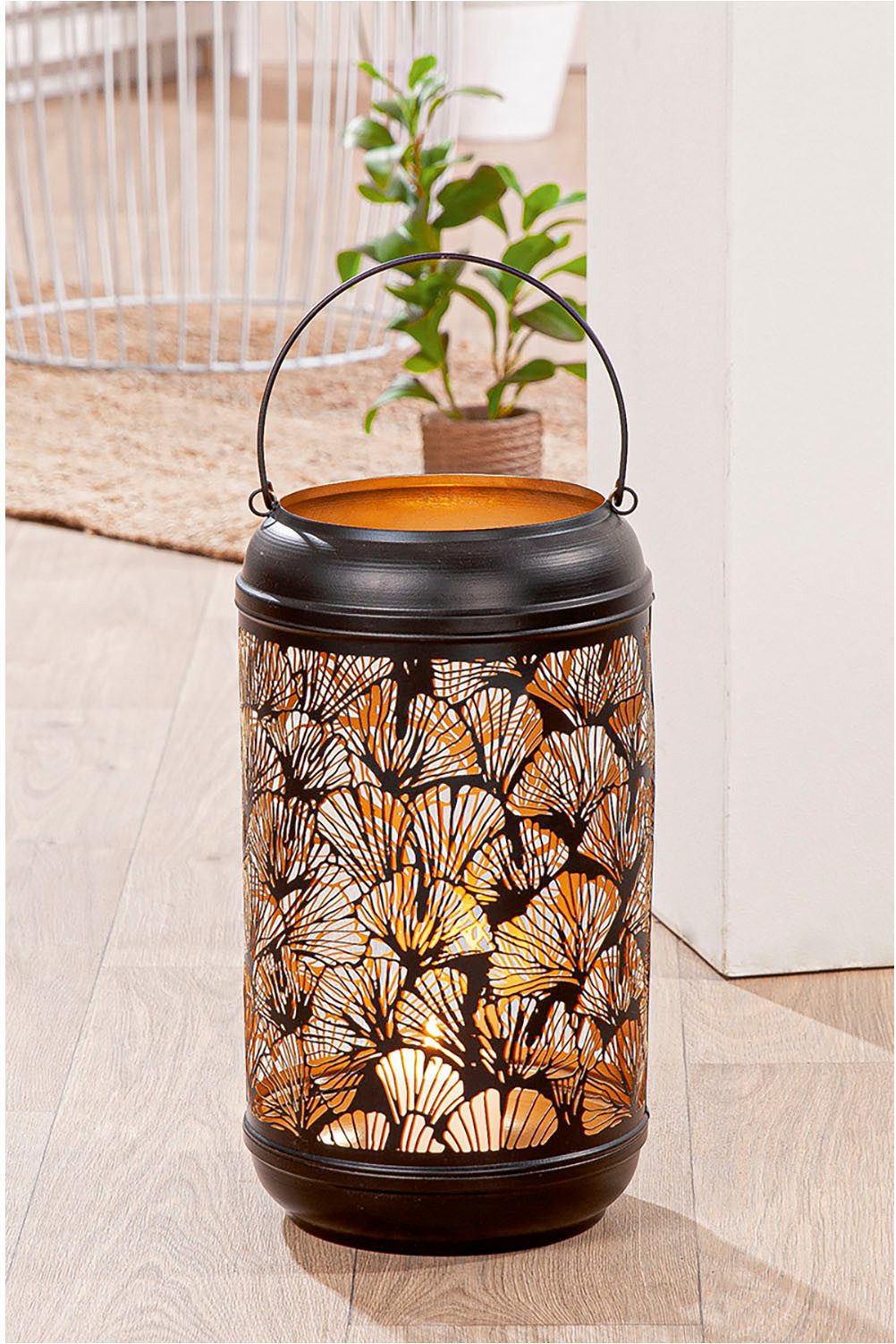 GILDE Windlicht Ginkgo, schwarz H.36 cm (1 stuk)
