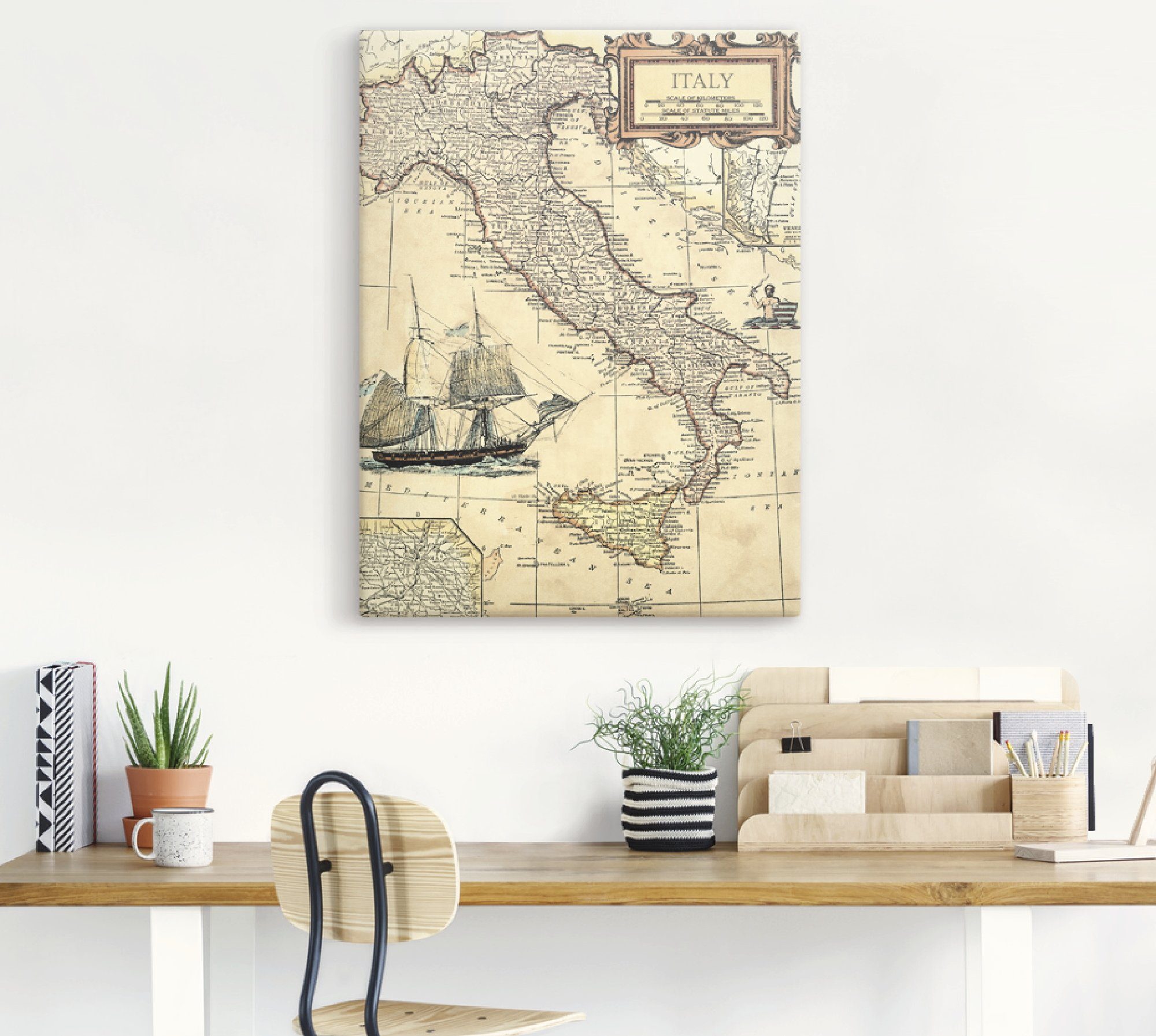 Artland Artprint Italië kaart als artprint op linnen, poster in verschillende formaten maten
