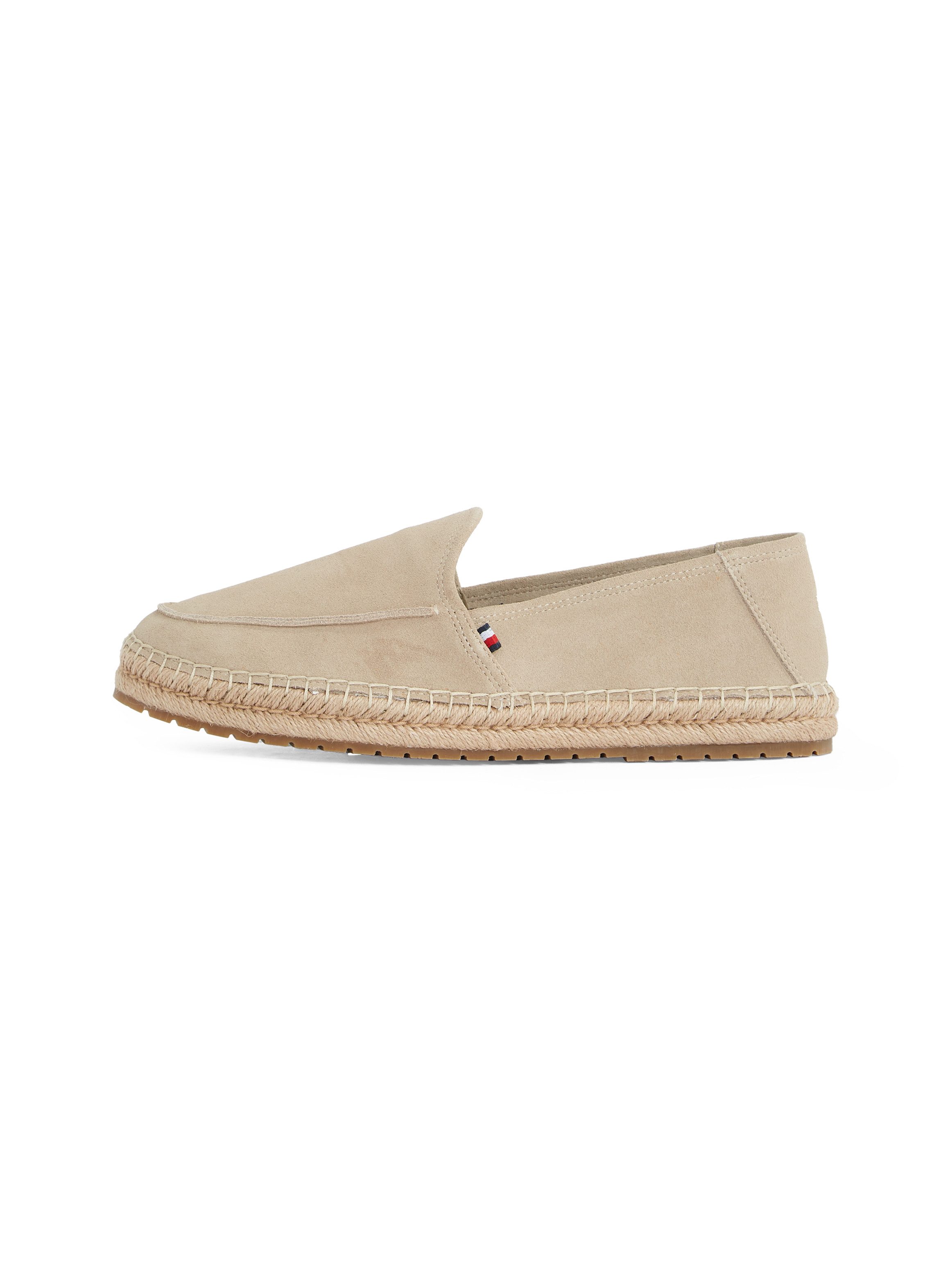 Tommy Hilfiger Espadrilles HILFIGER FLEX ESPA SUEDE LOAFER , zomerschoen, instapschoen, slippers met bamboe-bekleding op de plateau
