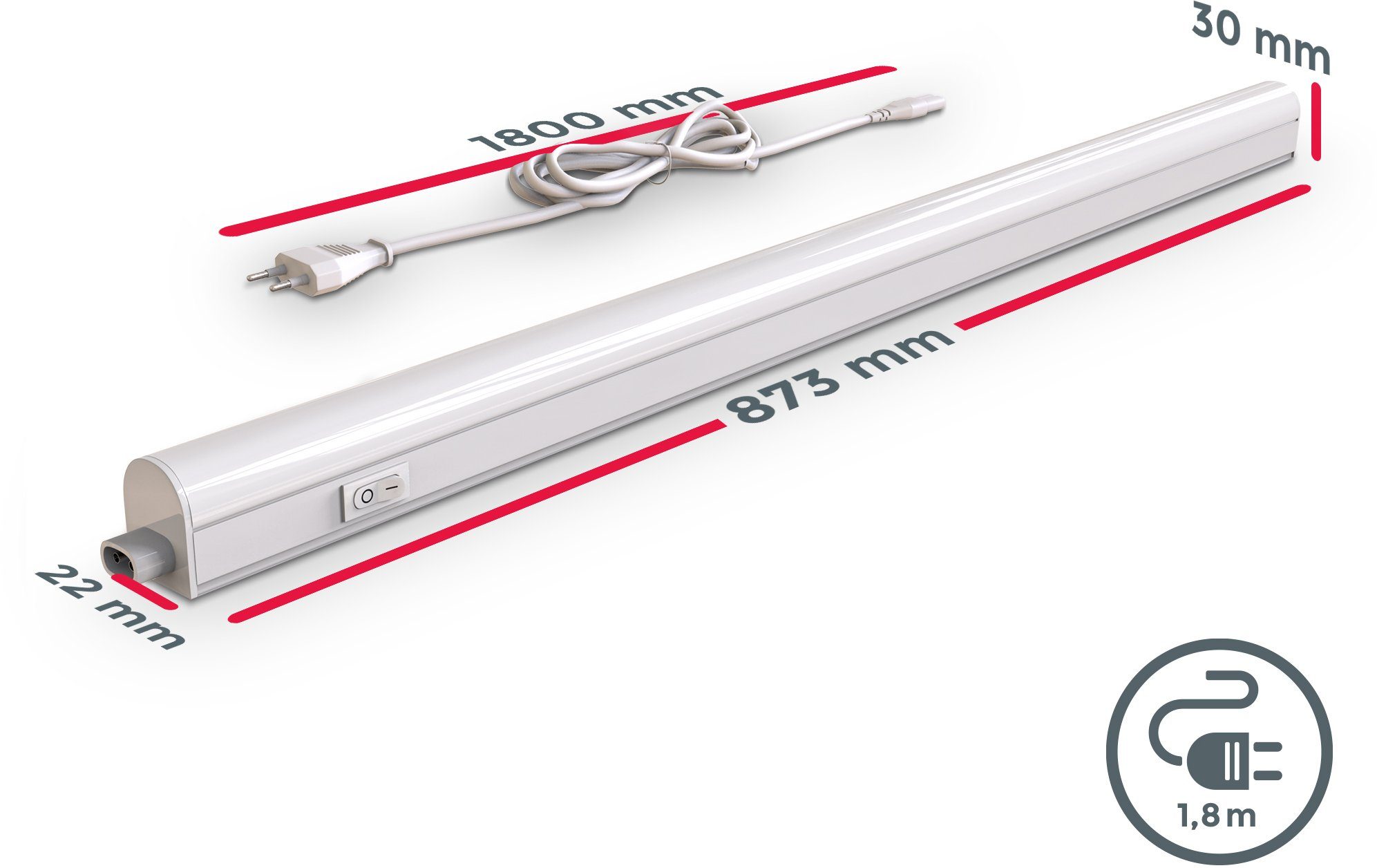 B.K.Licht LED lichtstrip Lichtstrip, keukenlamp, stekker systeem, 15W 1.200 lumen 4.000K, wit