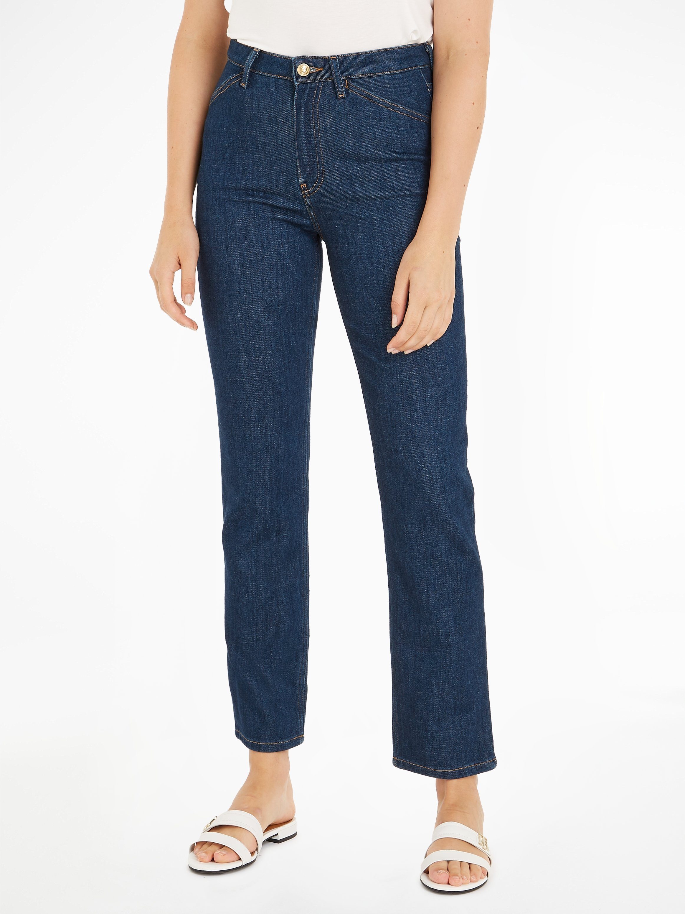 Tommy Hilfiger Straight jeans CLASSIC STRAIGHT HW met leren tommy hilfiger badge