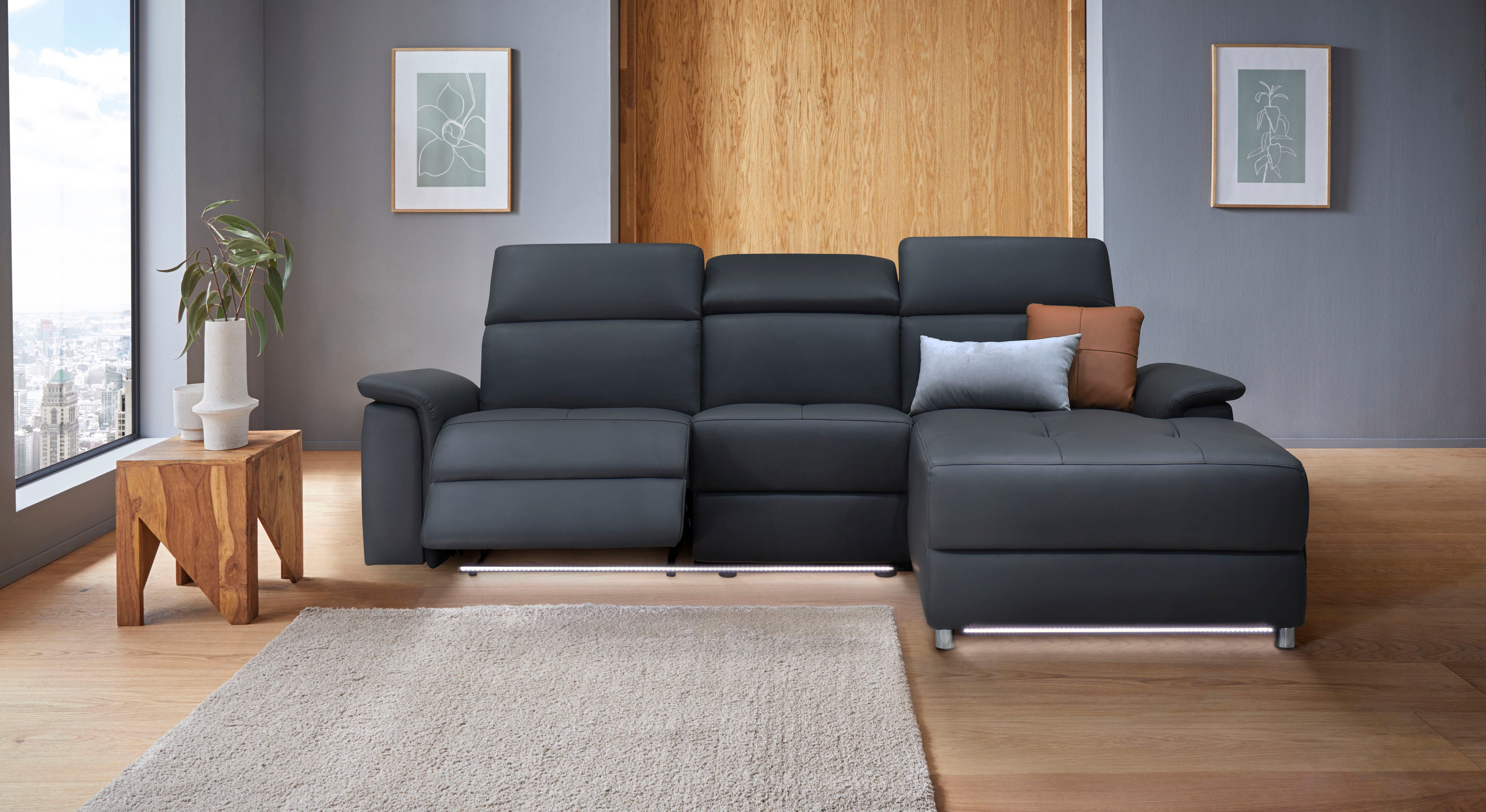 Places of Style Hoekbank Pareli, L-model, 259 cm, met récamier, echt leer, imitatieleer, weefstof