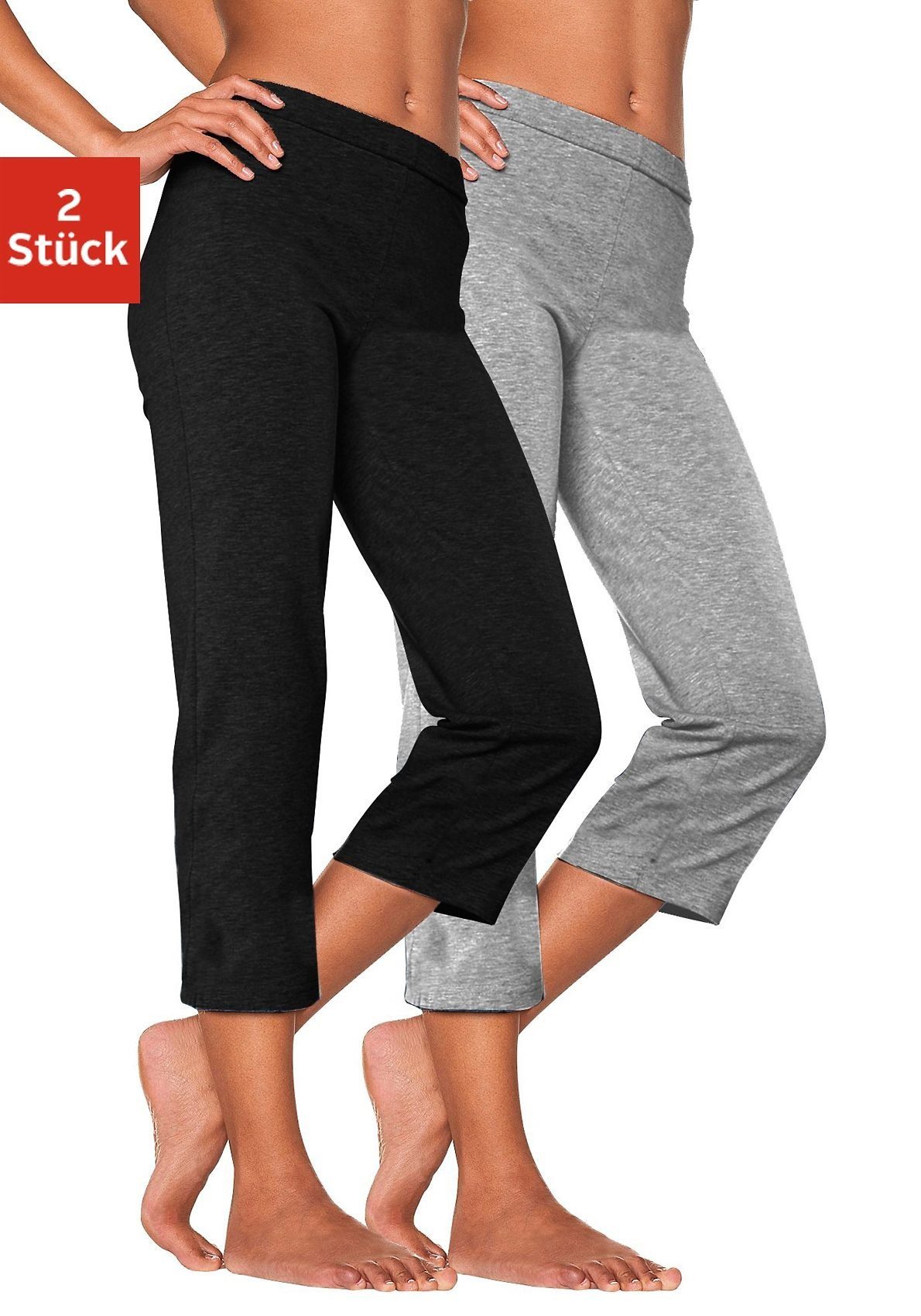 vivance active Capribroek met rubberen tailleband, loungewear (Set van 2) dames capri broeken maat 52/54 multicolor