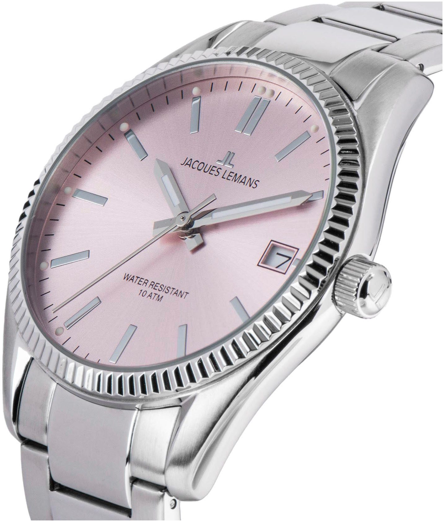 Jacques Lemans Kwartshorloge Derby Polshorloge, dameshorloge, datum, luminescerende wijzers, roestvrijstalen armband