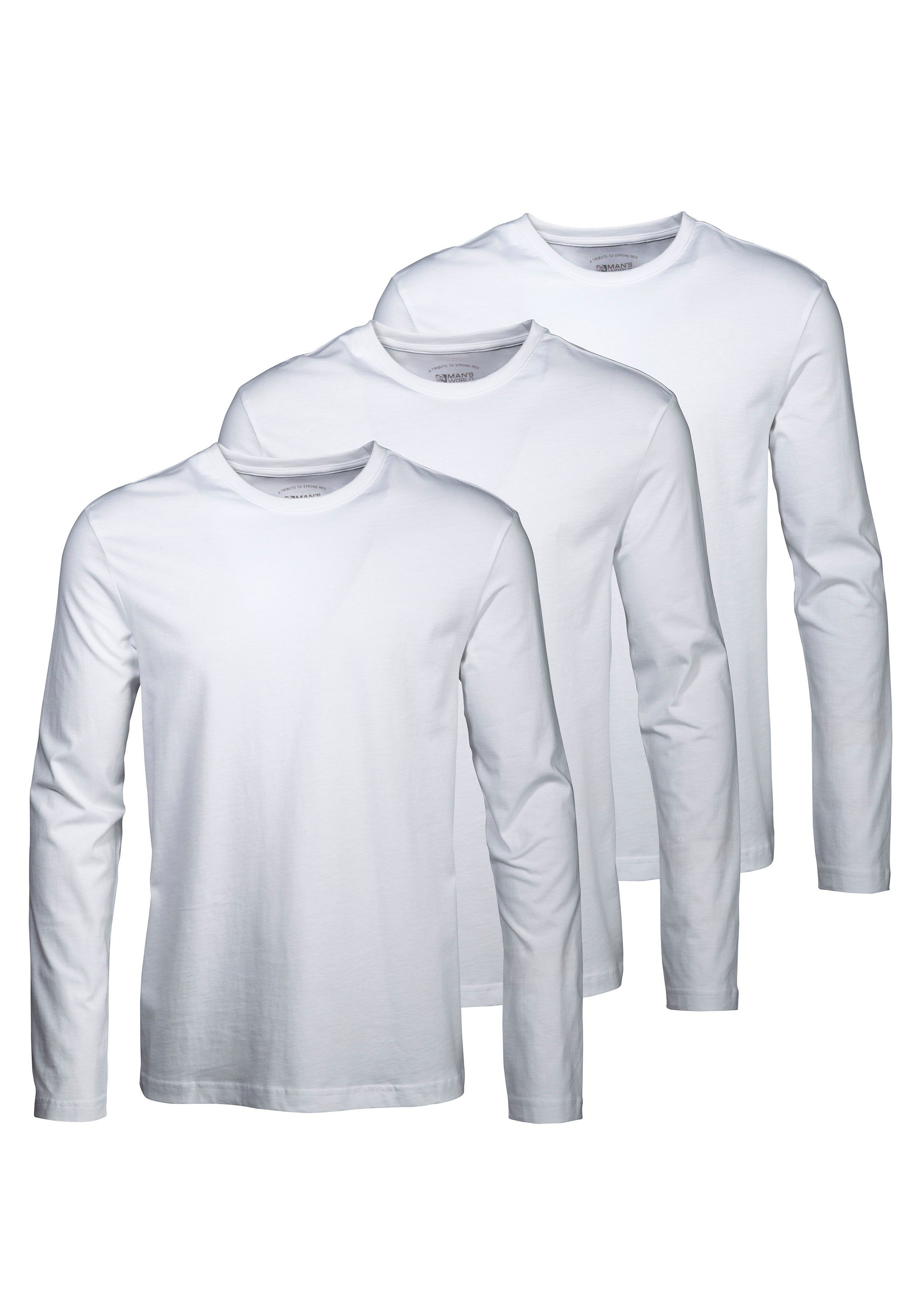 Man's World Shirt met lange mouwen Nieuwe kleur ! Lange mouwen, effen, van katoen, in 3-pack (3-delig, Set van 3)