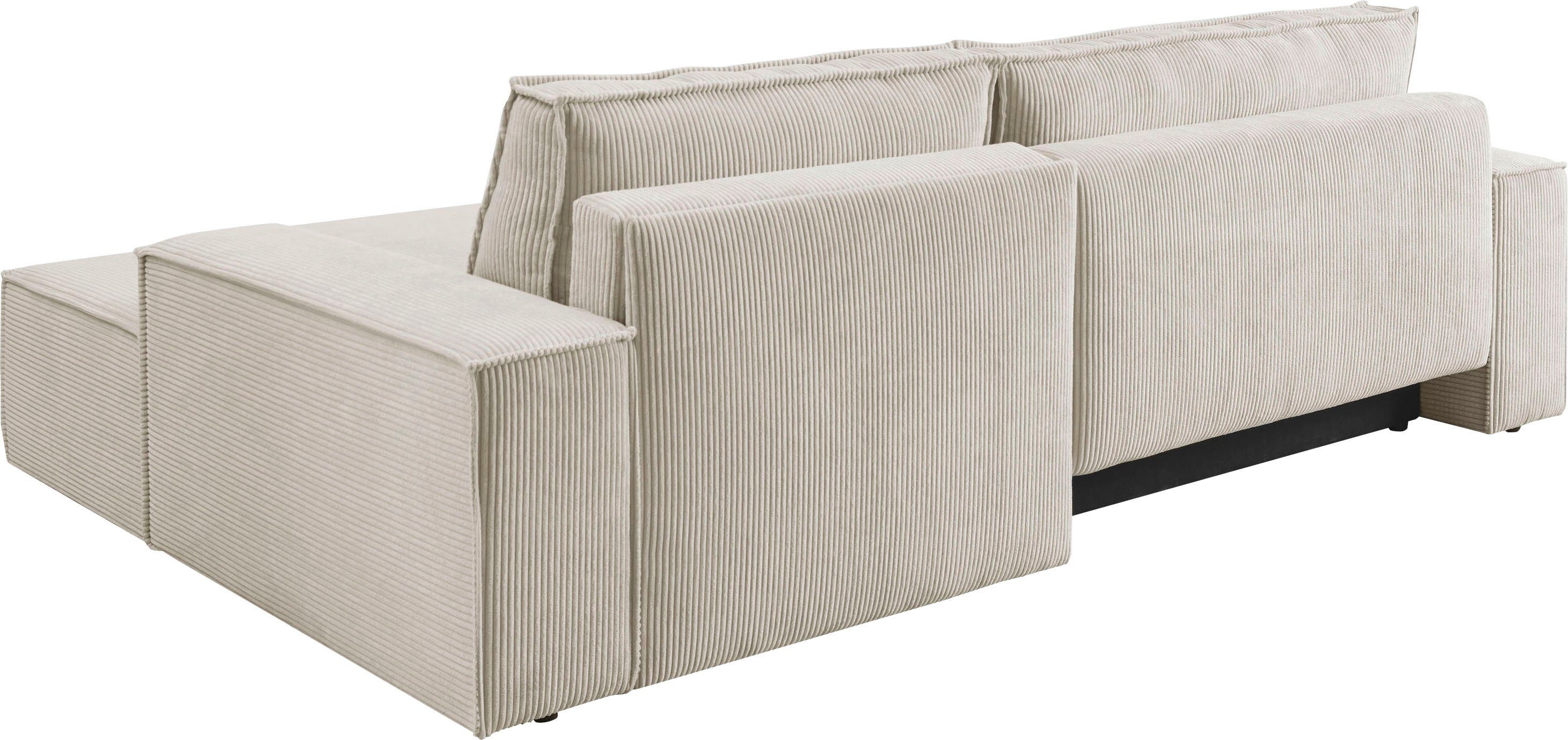 Home affaire Hoekbank SHERWOOD bedbank 267 cm, L-model, Slaapfunctie met bedlade (210x136 cm), cord, vintage, fluweel