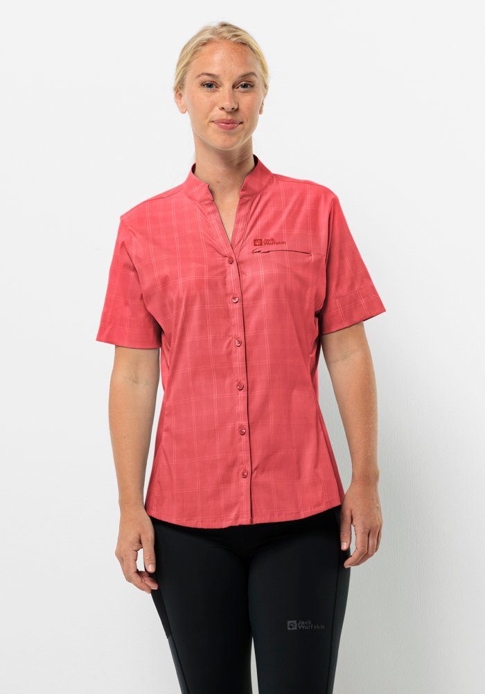 Jack Wolfskin Norbo S S Shirt Women Wandelblouse met korte mouwen Dames S rood vibrant red check