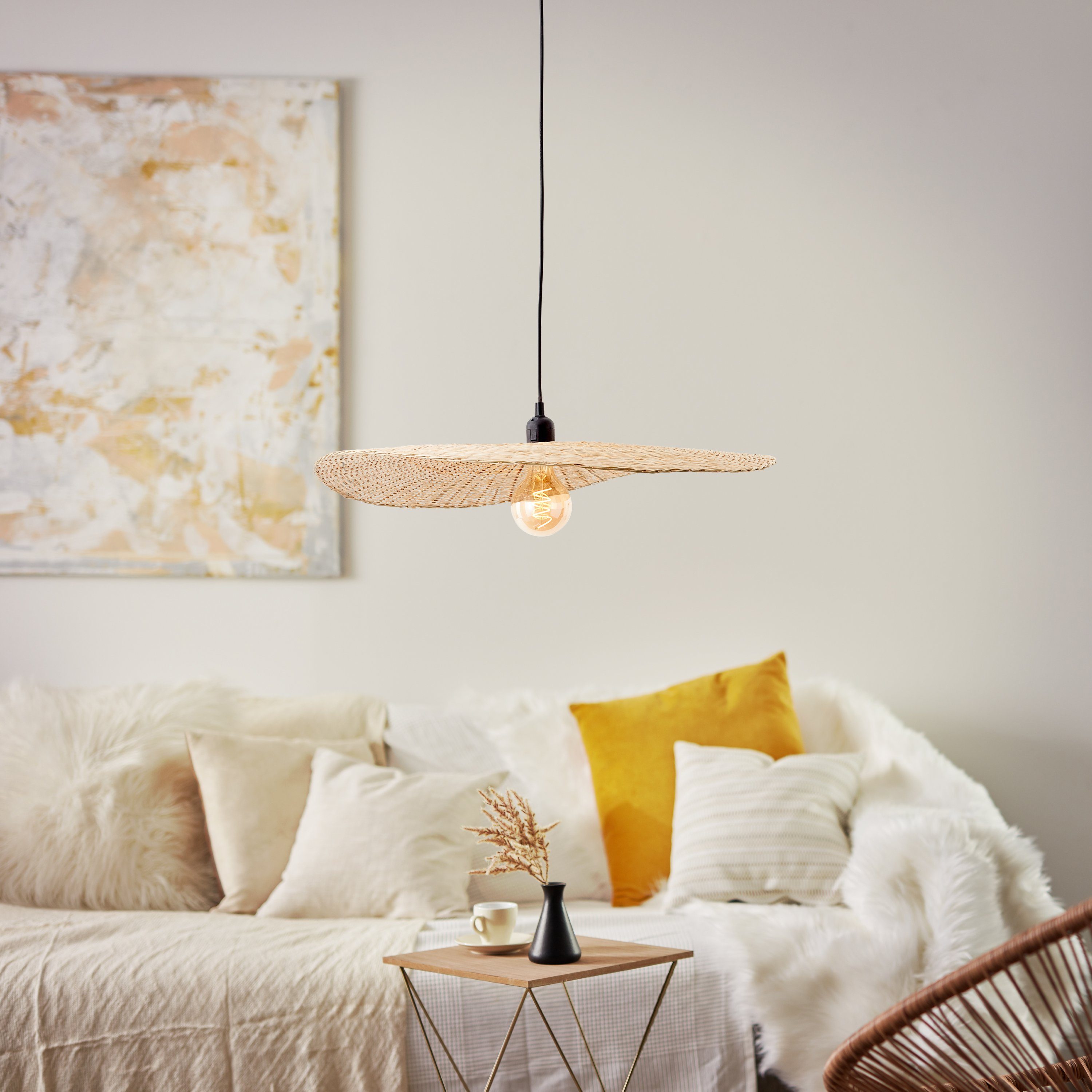 Brilliant Leuchten Hanglamp Jefter 120 cm hoogte, dimbaar, ø 60 cm, e27, bamboe, zwart/natuur (1 stuk)