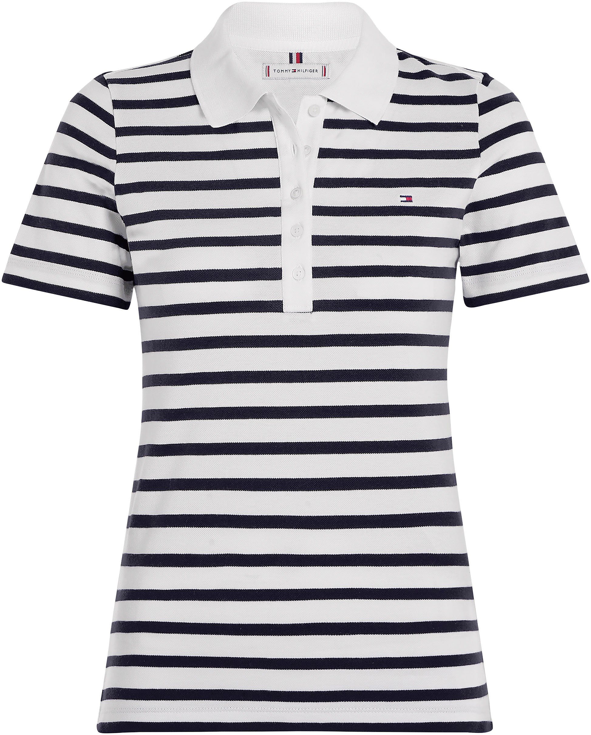 Tommy Hilfiger Poloshirt 1985 SLIM PIQUE STRIPE POLO SS met discreet geborduurd logo