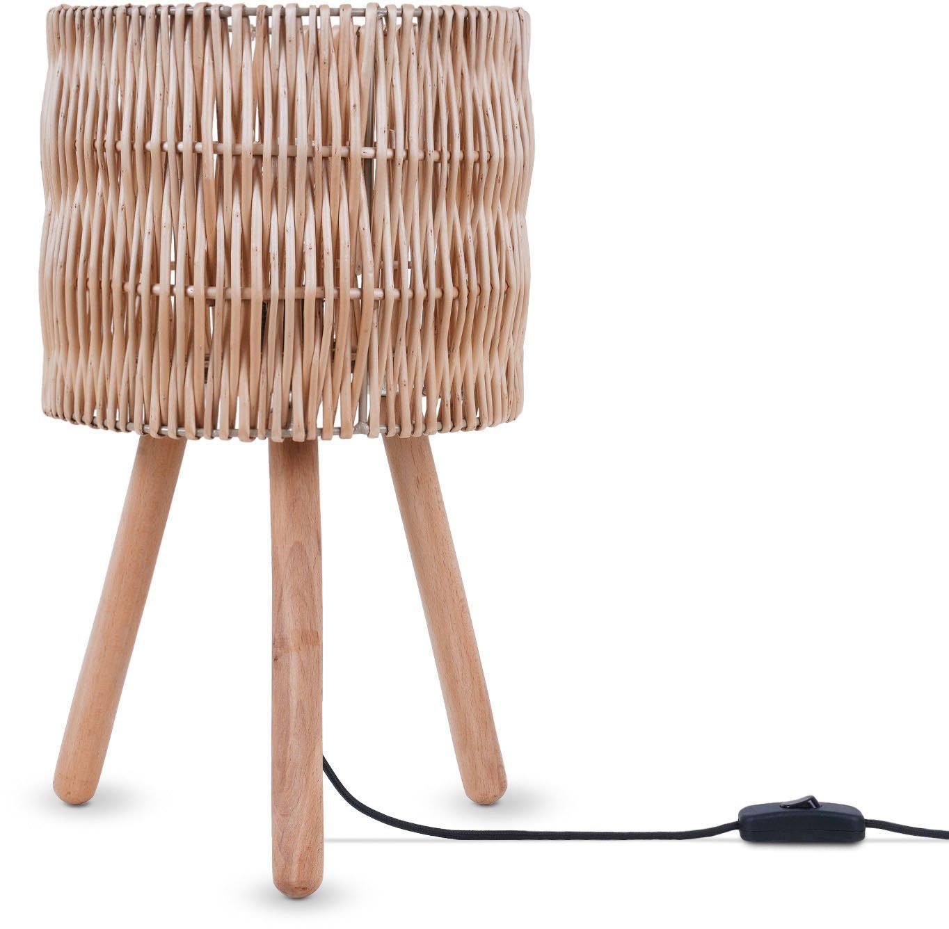 Paco Home Tafellamp Jorge Schrijf nacht lampenkap mand Boho hout E27