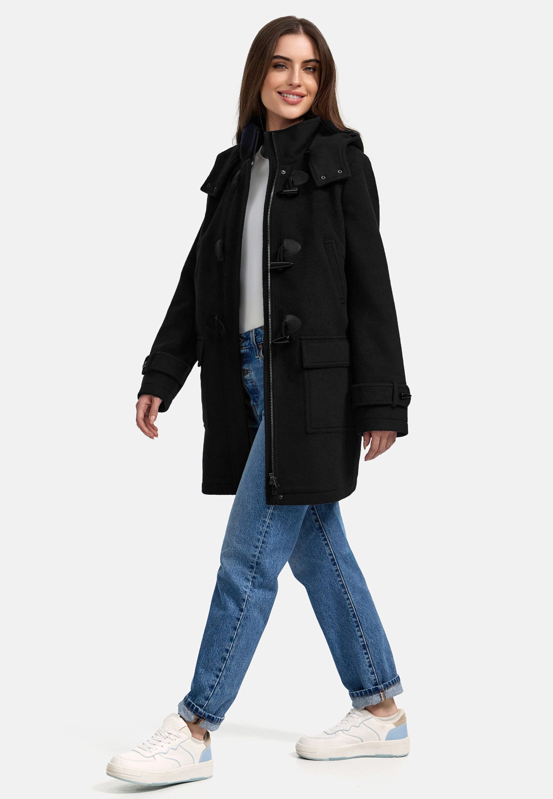 MANISA Duffelcoat met capuchon en knoopsluiting