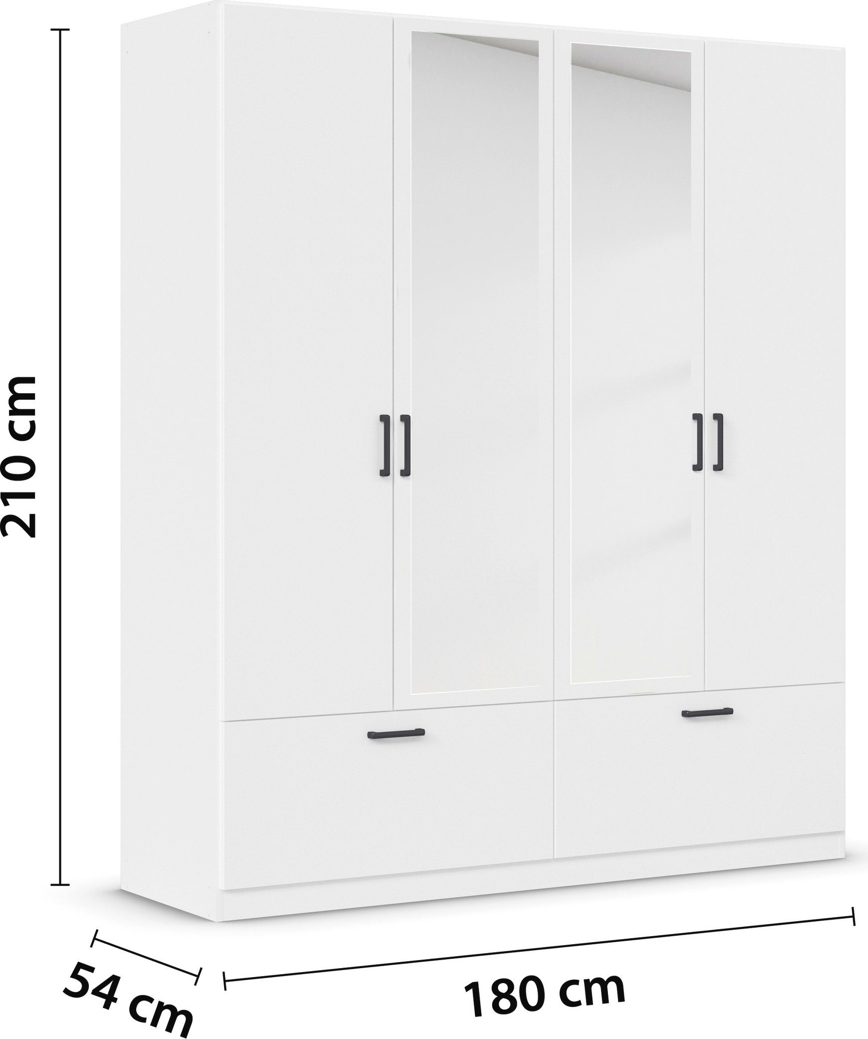 rauch Draaideurkast Kledingkast kast garderobe waskast BARI met spiegel met lades en moderne greep in grijs metallic made in germany