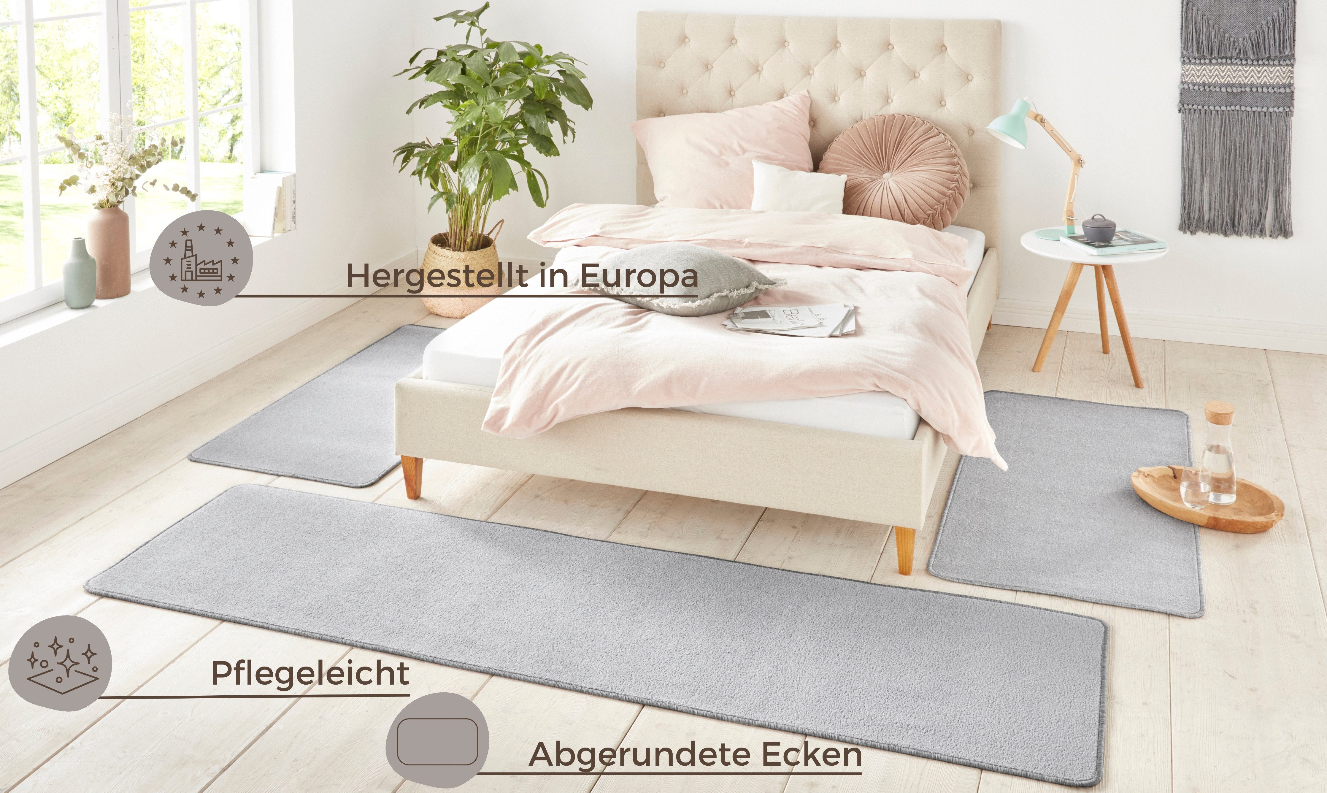 HANSE Home Set slaapkamerkleedjes Shashi Korte pool, unikleur, vloerkleed, bedloper, slaapkamerkleed, loper