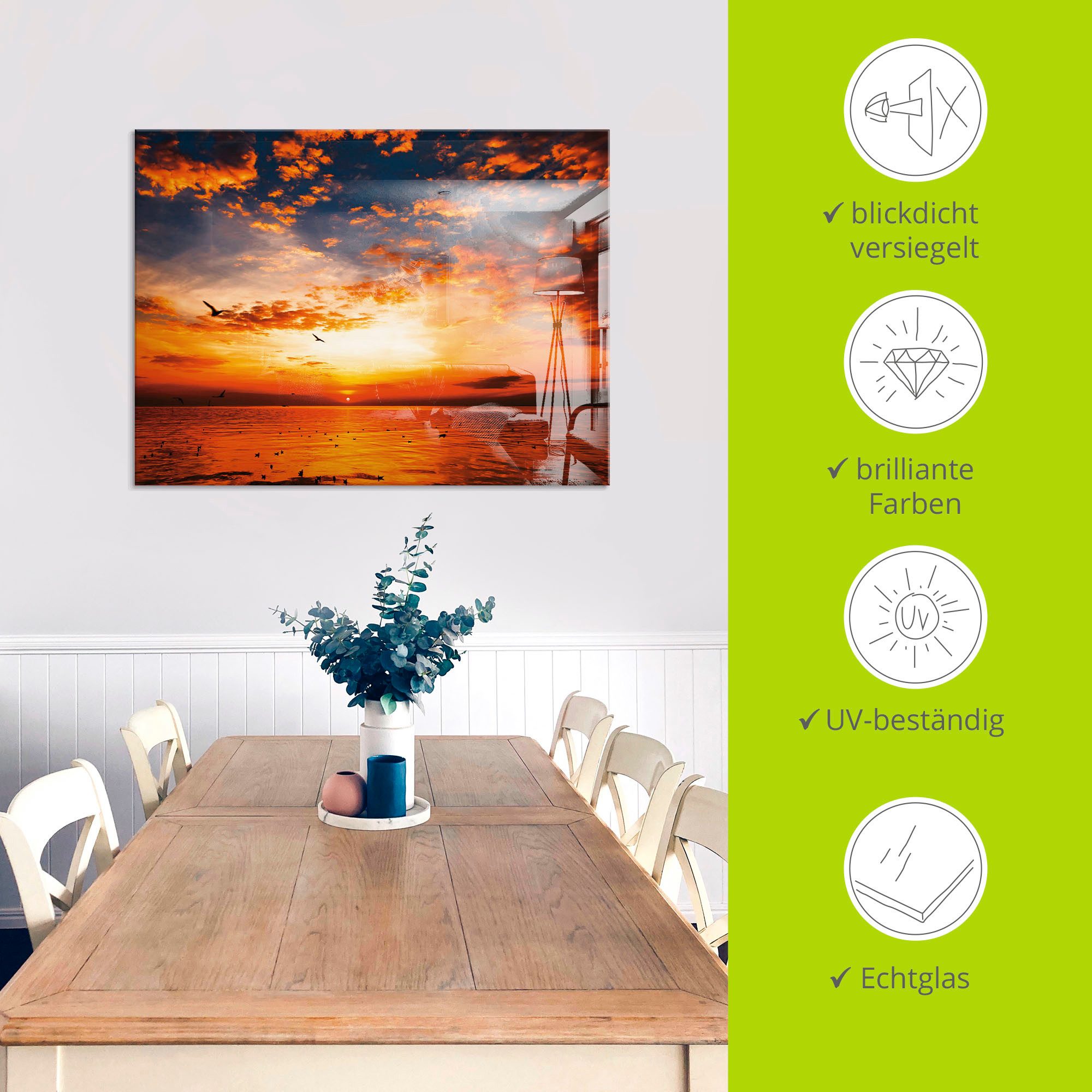Artland Print op glas Zonsondergang aan het strand