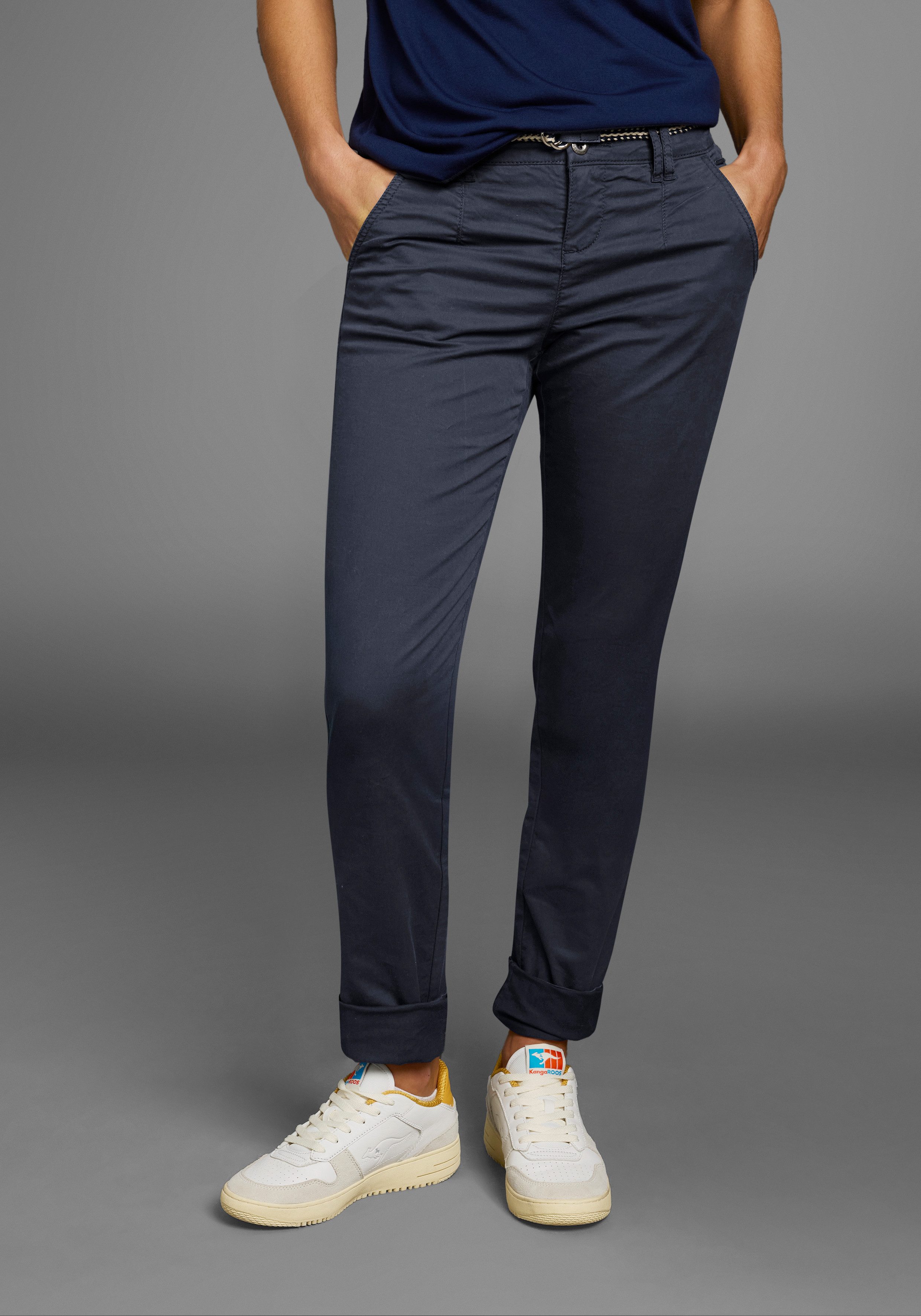KangaROOS Chino in smal model, met koord te strikken (set, 2-delig, Met riem)