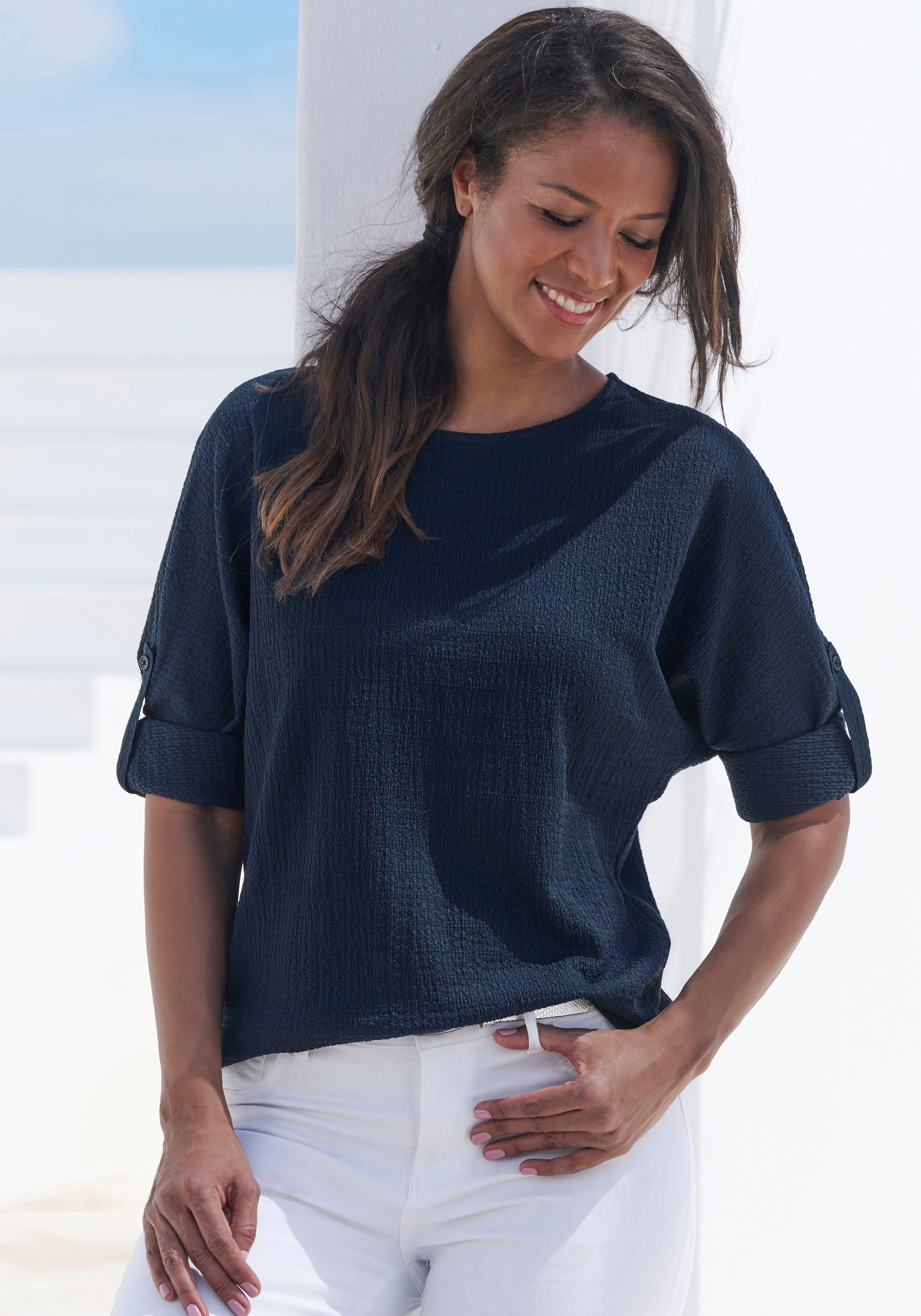 Vivance 2-in-1-shirt Om op te rollen van kreukvrije crêpe-kwaliteit dames 2-in-1 shirts maat 40/42 blauw