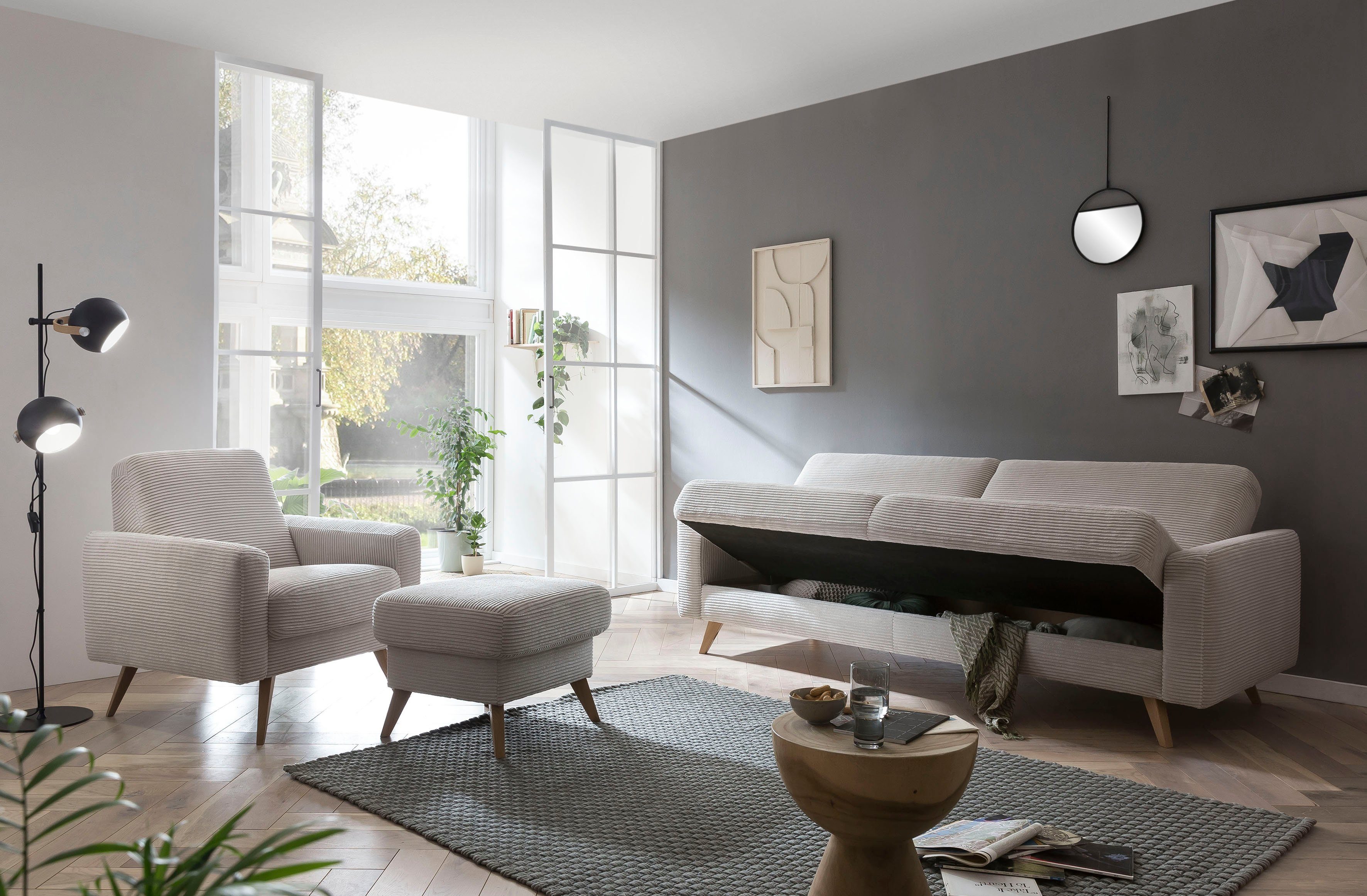 exxpo - sofa fashion 3-zitsbank Samso, elegant en comfortabel, actuele cord bekleding, kantelbank
