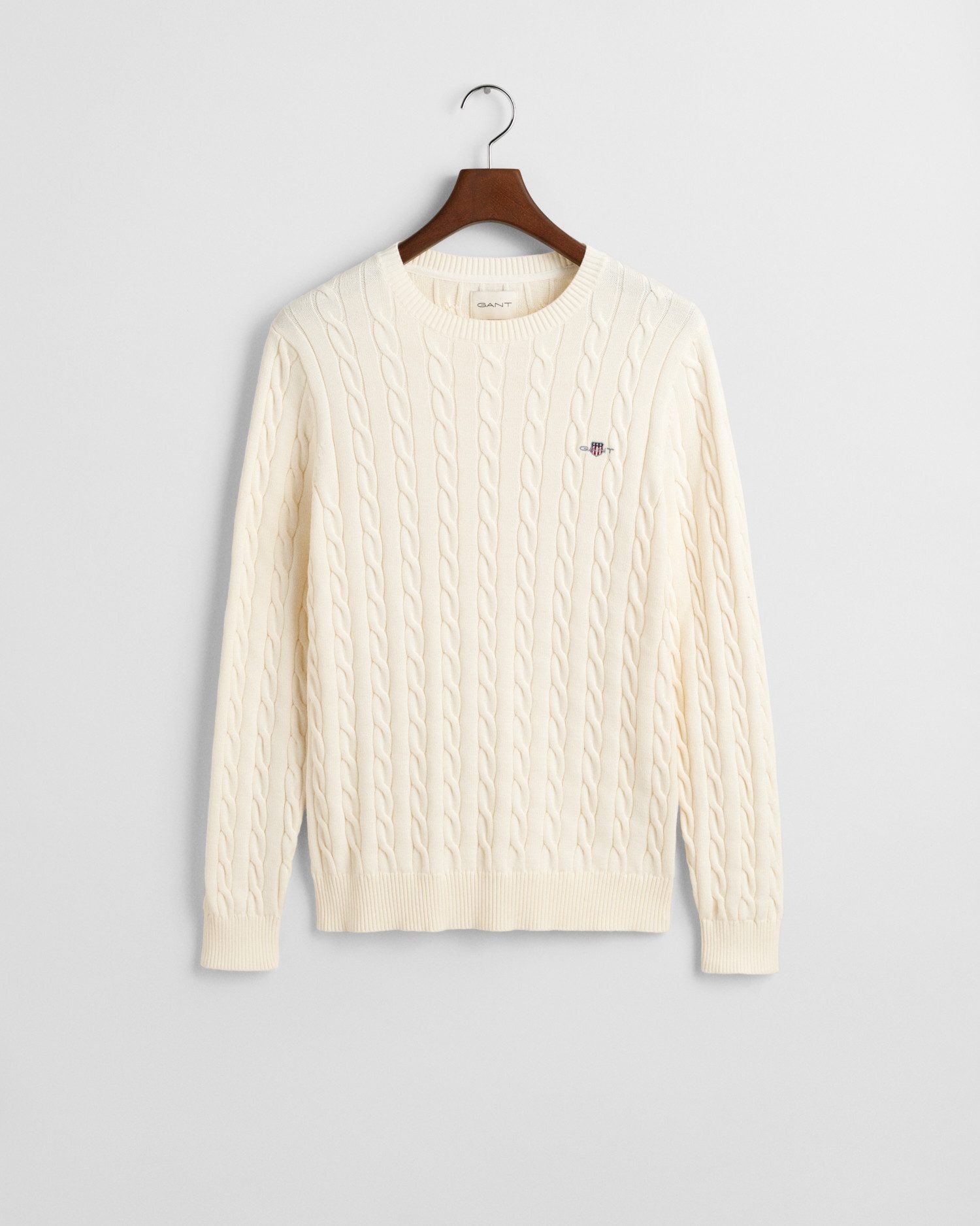 Gant Gebreide trui COTTON CABLE C-NECK met wapen-logo borduurwerk op de borst