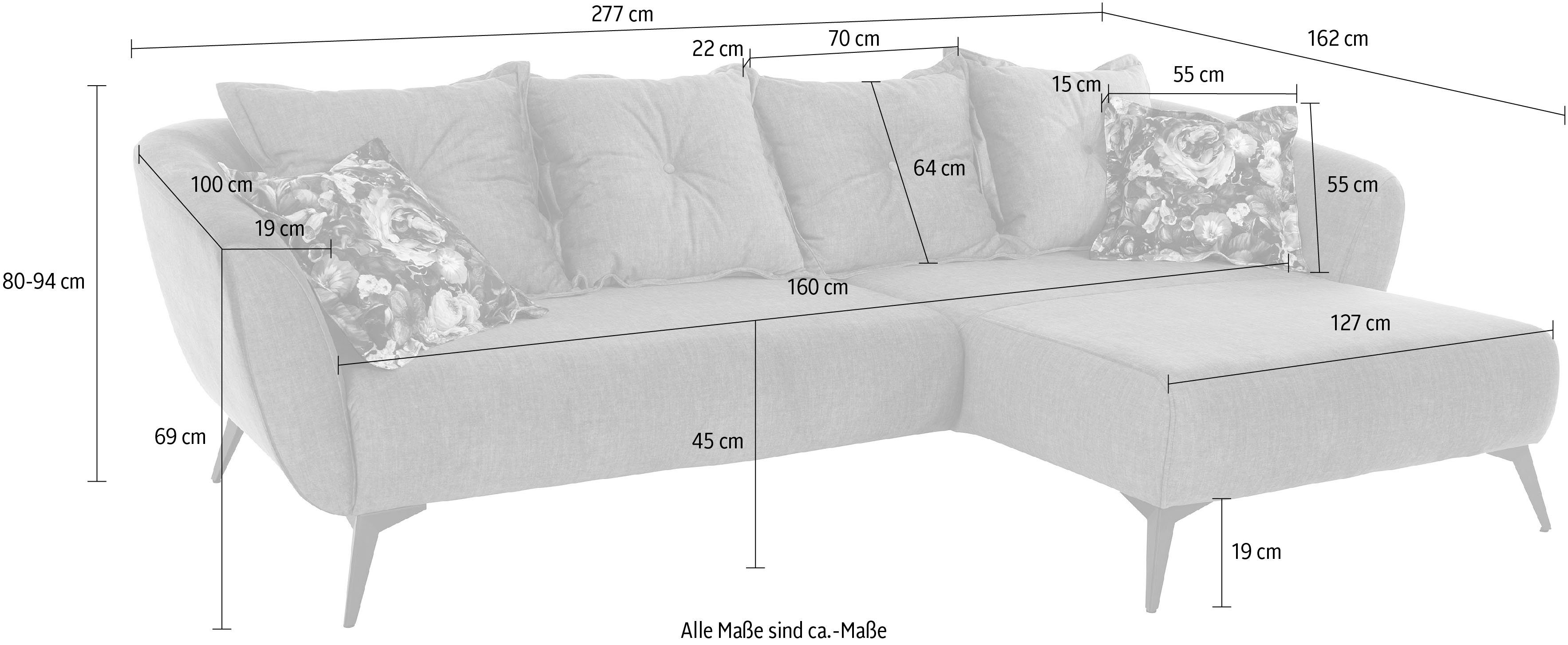 INOSIGN Hoekbank Baggio romantische hoekbank, comfortabel, breedte 277cm, L-vorm