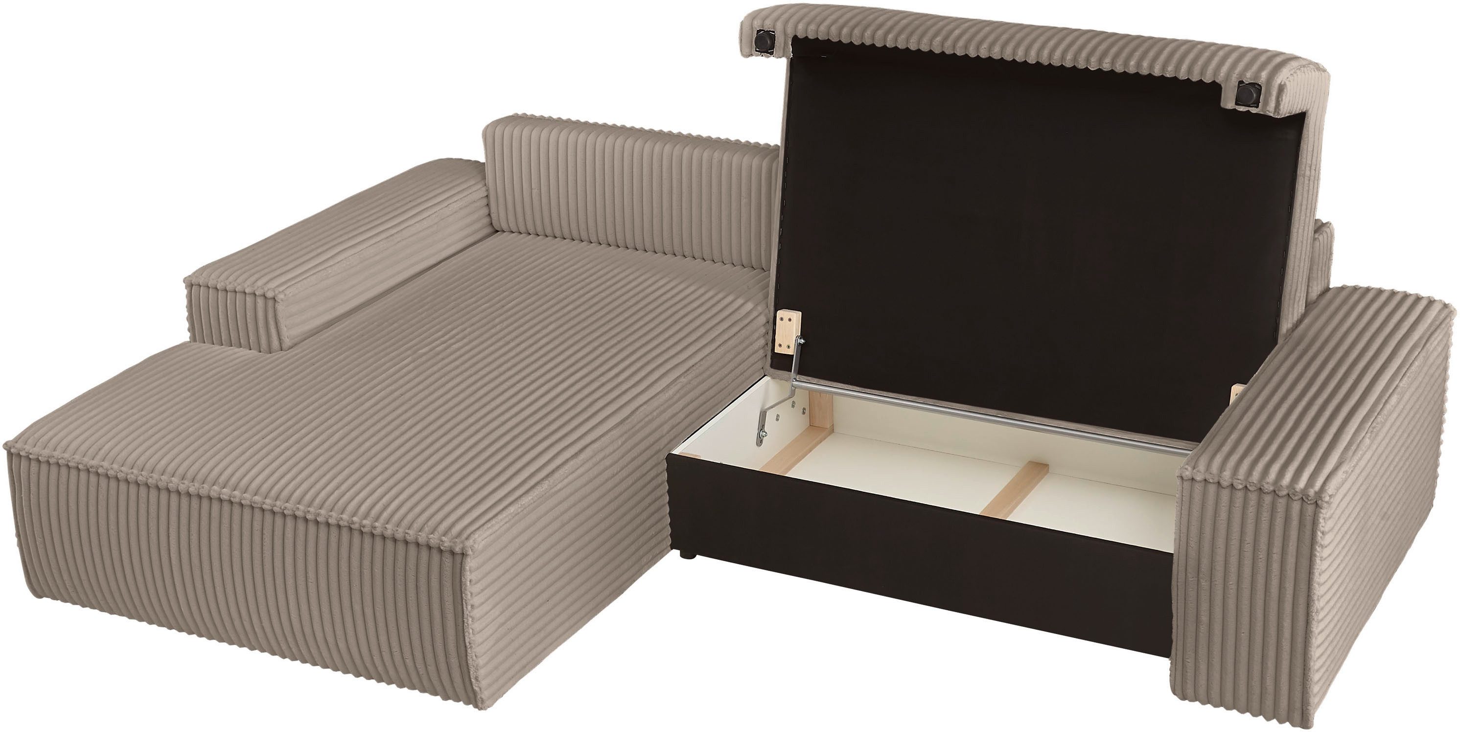 andas Hoekbank Finnley slaapbank 267 cm in Bouclé, fijne structuur en cord, L-vorm