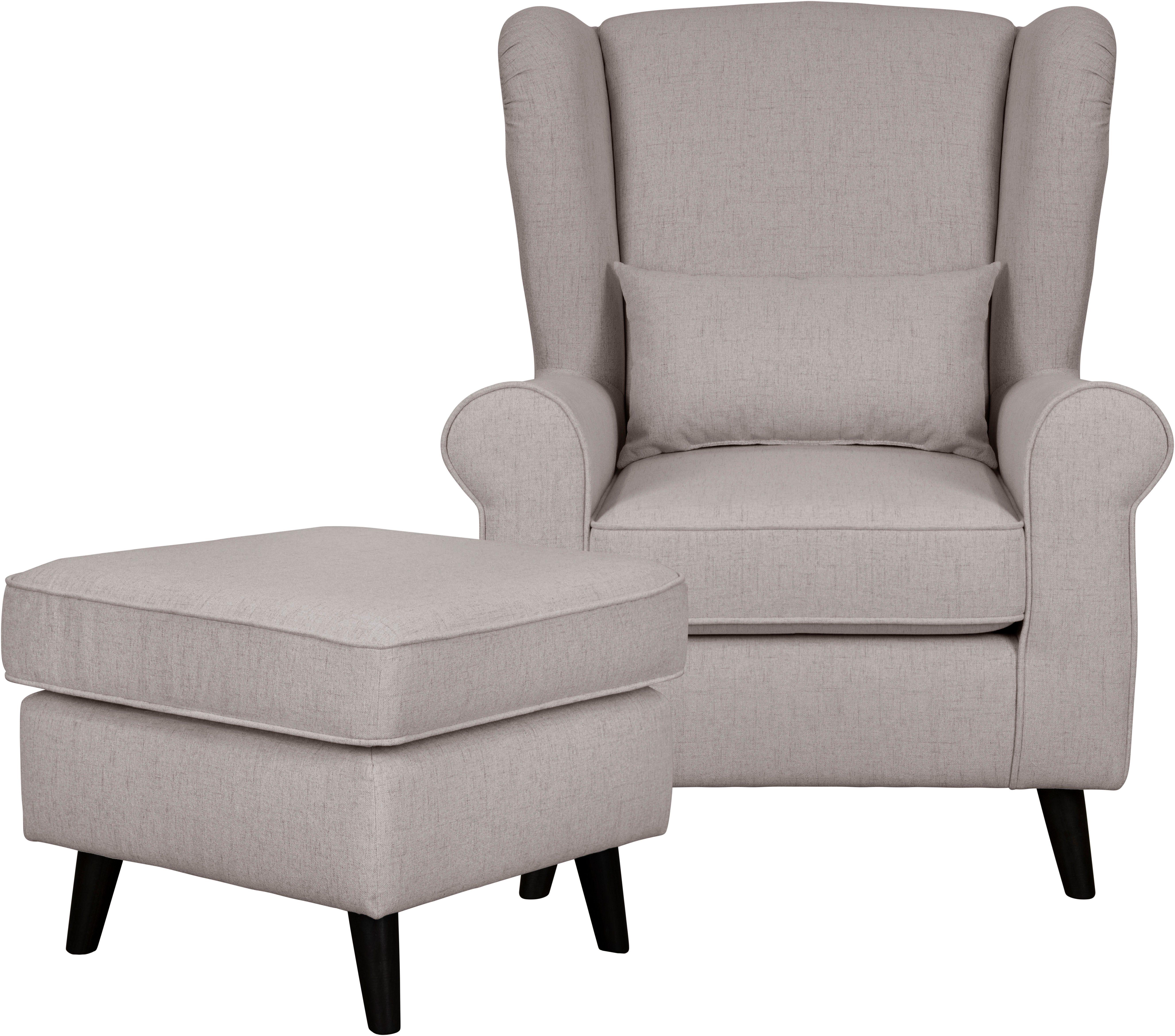 Home affaire Fauteuil Ohrensessel CHISTELLE, optioneel met poef met golfondersteuning, afmetingen: b/d/h: 81/87/99 cm