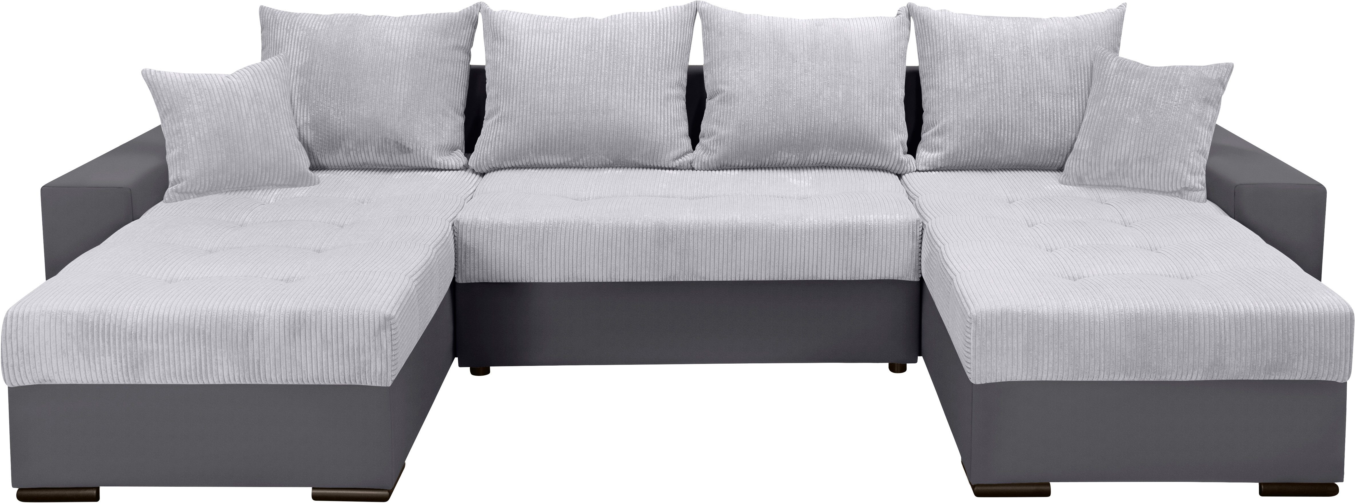 COLLECTION AB Zithoek XL-Josy U-vorm, breedte 313 cm, cord-/mix incl. bedfunctie, bedlade, met 4 gelijk grote rugkussens