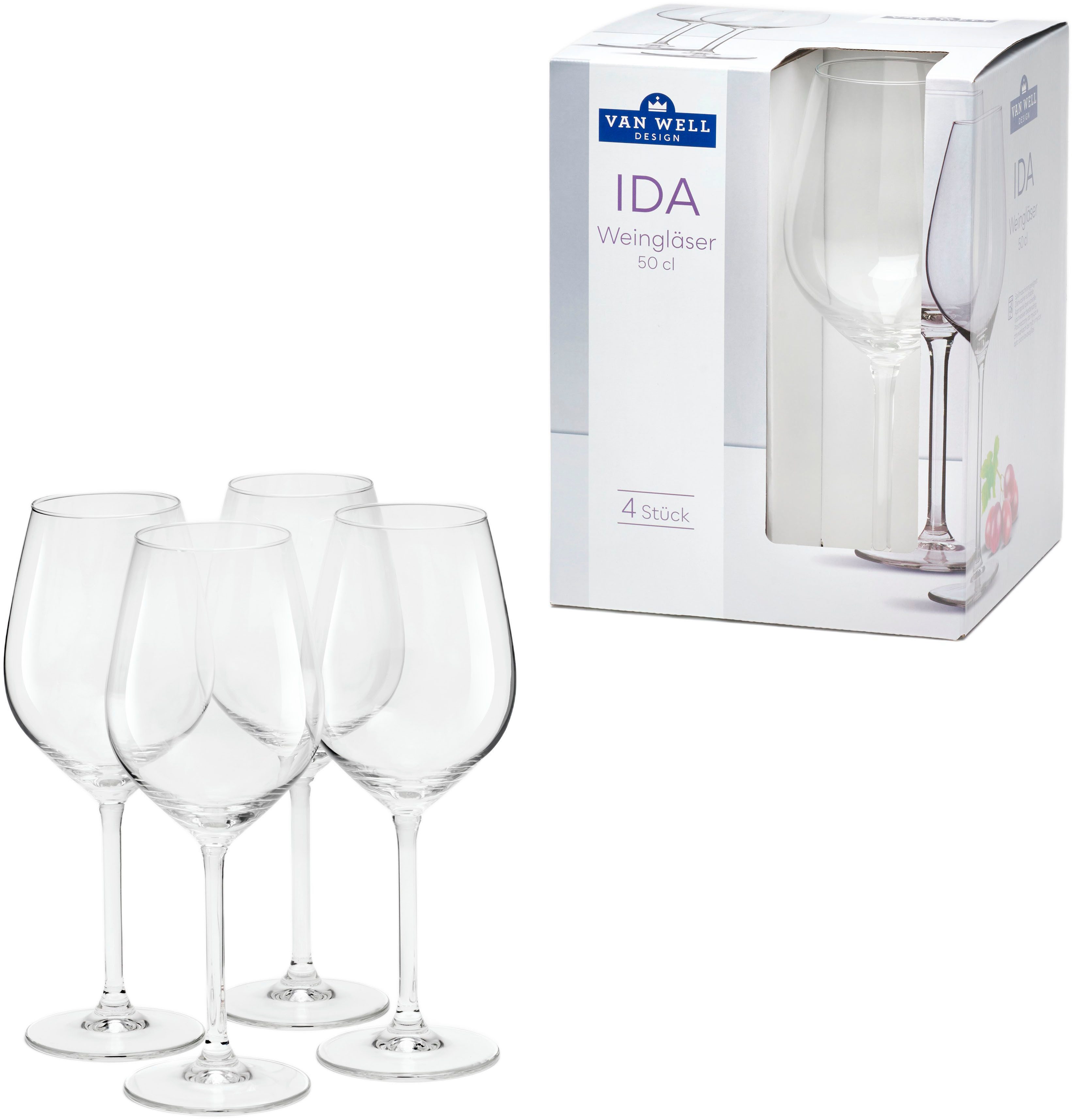 van Well Wijnglas Ida vaatwasmachinebestendig, 50 cl(set, 4-delig)