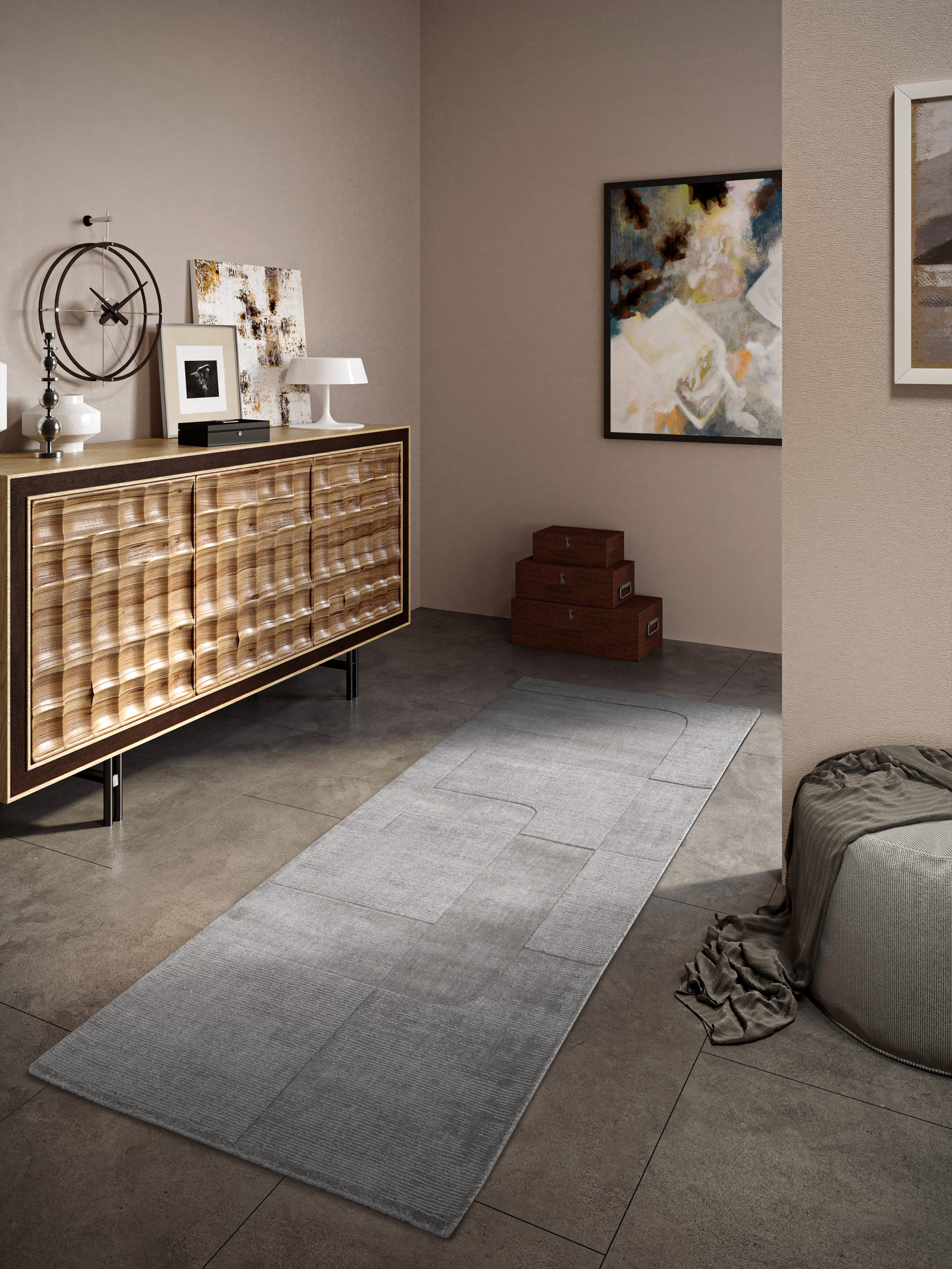 Villeroy & Boch Wollen kleed Charlotte Loper, handgeweven, wol, natuur, loper, woonkamer, geometrie