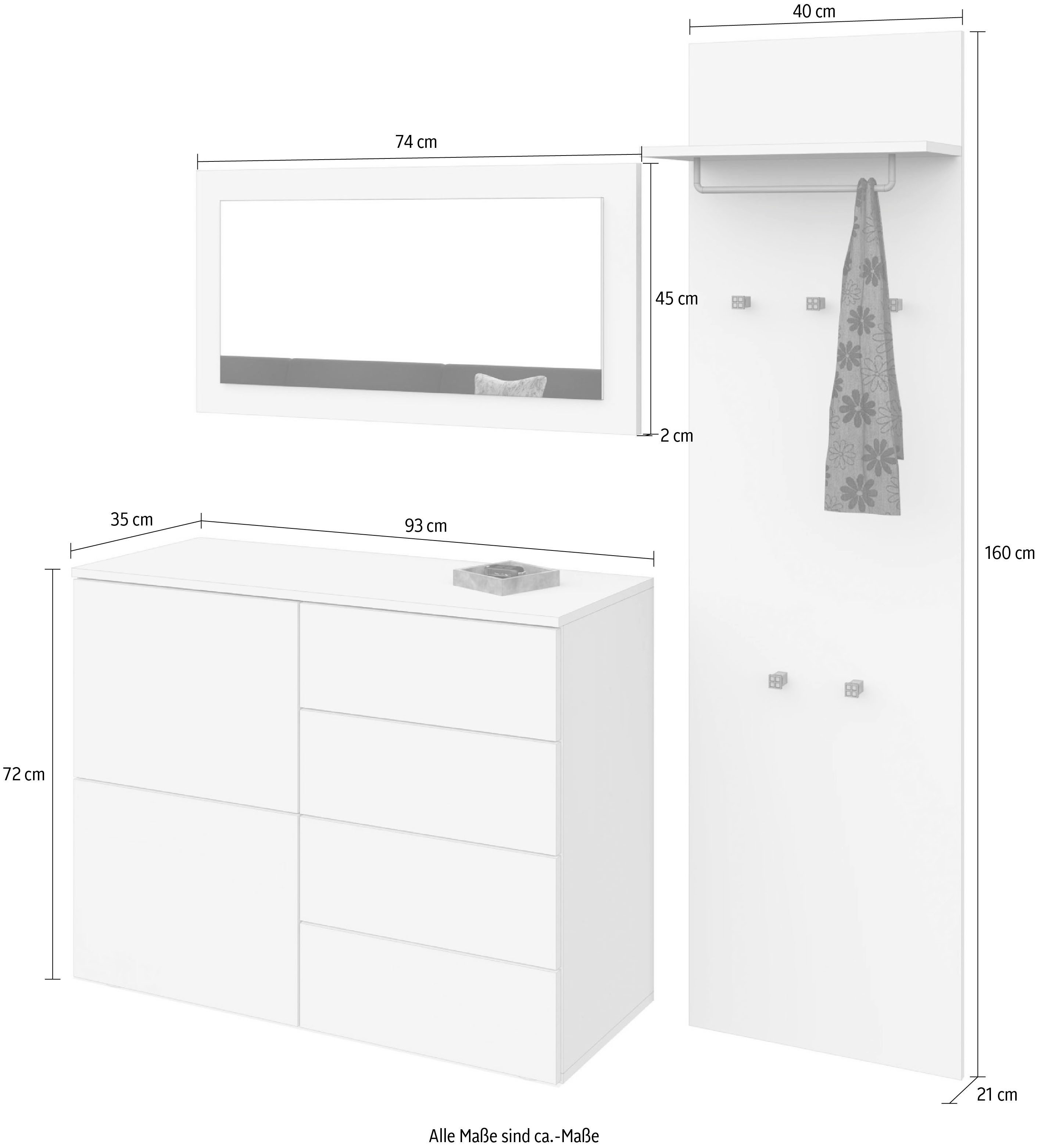 borchardt Möbel Halmeubelset Drukknop (Push-To-Open), in hoogte verstelbare planken (3-delig)