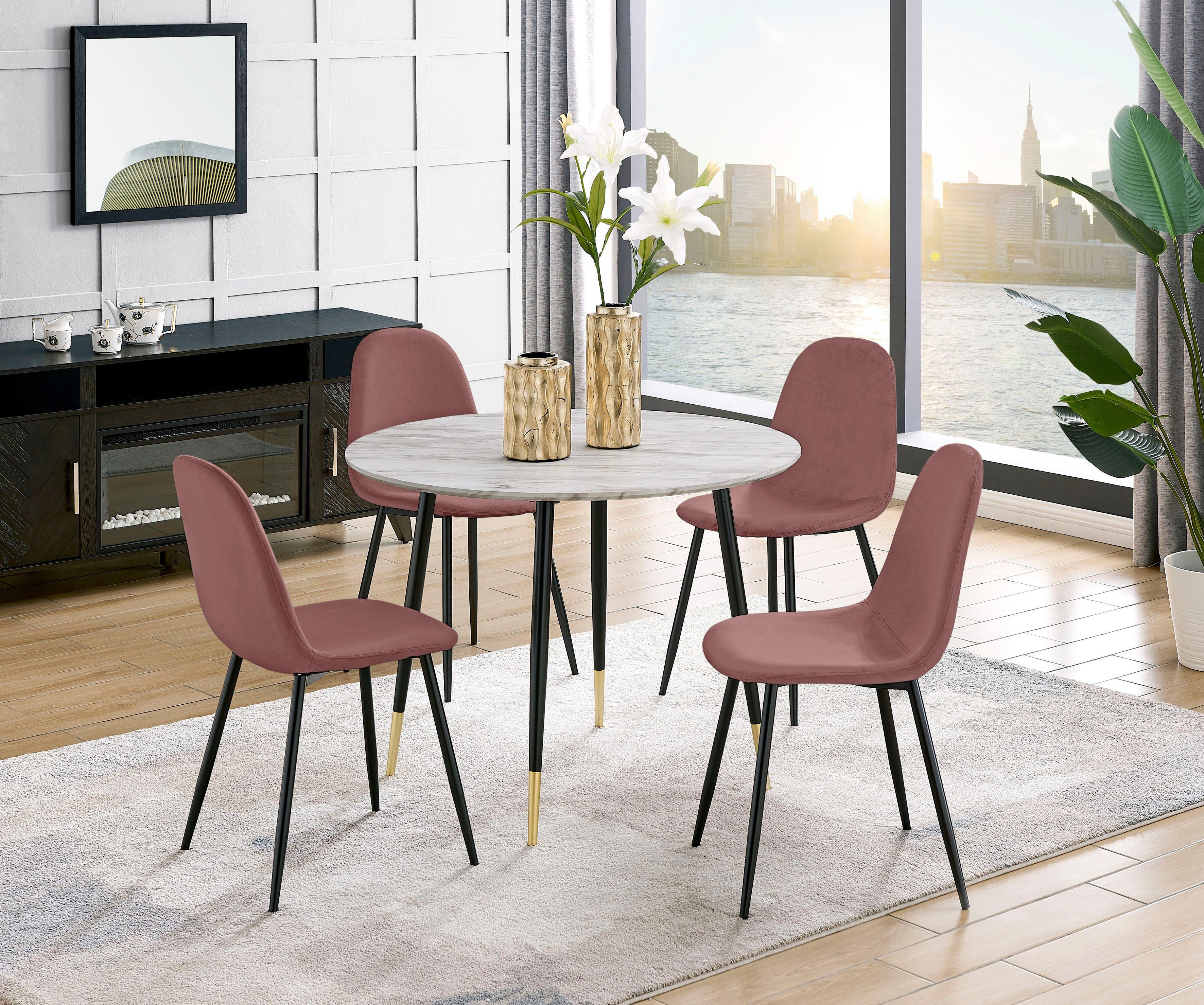 Leonique Eethoek Eadwine, TOPSELLER! Zitgroep eettafel plus 4 eetkamerstoelen (set, 5-delig)