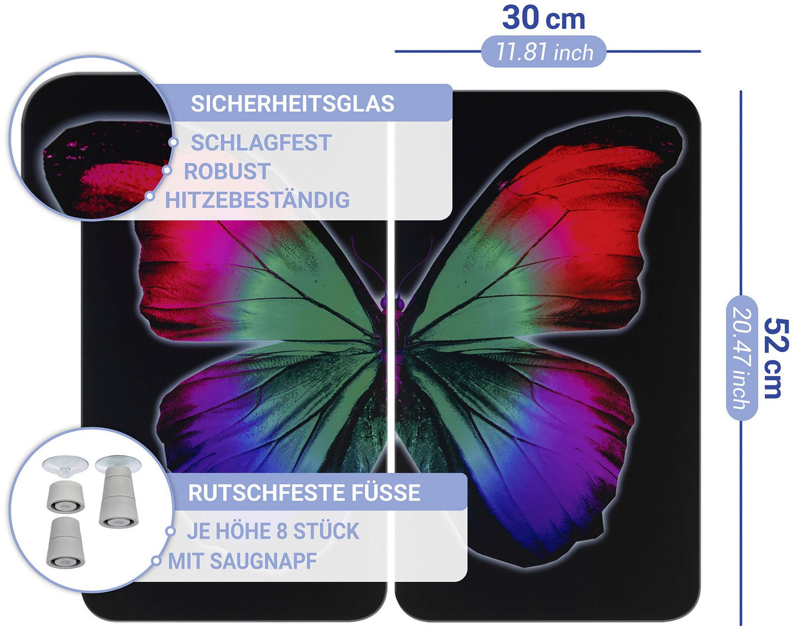 WENKO Kookplaatdeksel Universal Model Butterfly by Night Kookplaatafdekking voor alle soorten kookplaten, krasvast, met antislipvoetjes (set, 2-delig)