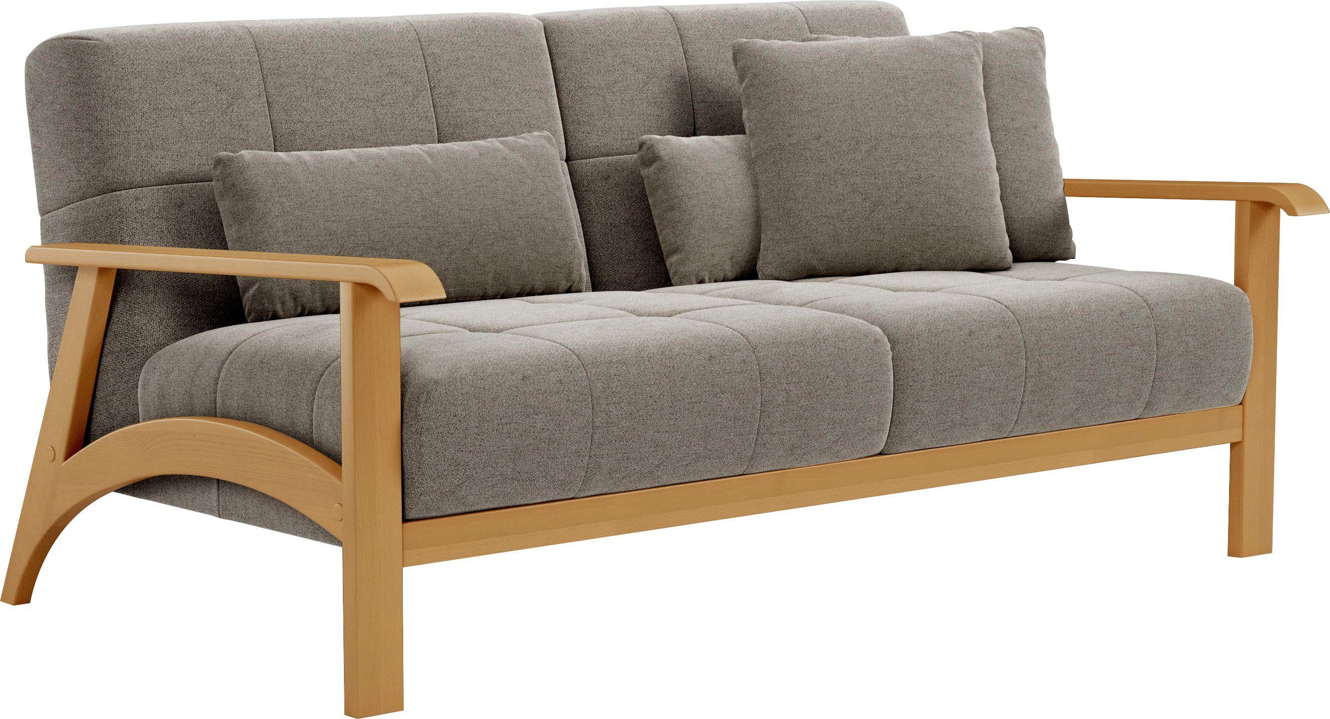 sit&more 2,5-zitsbank Billund Armleuningen van eikenkleurig beukenhout, verschillende bekledingen en kleuren