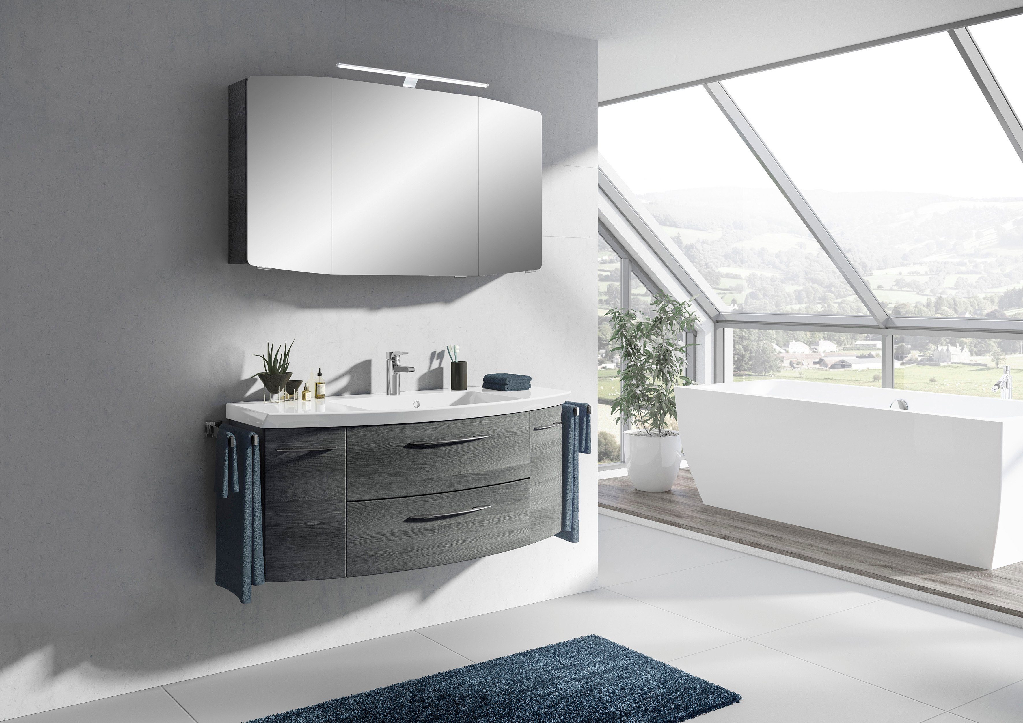 Saphir Badkamerserie Cassca sprint 2-delig mineraalmarmeren wastafel met led-spiegelkast (2-delig)