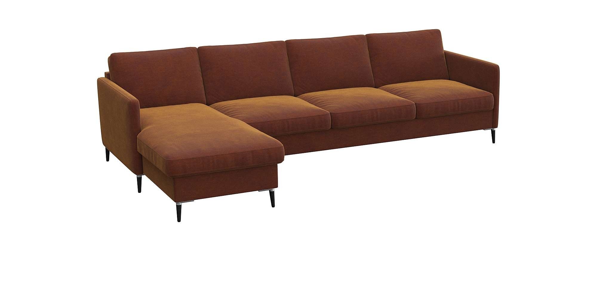 FLEXLUX Hoekbank Fiore, L-vorm smalle armleuningen, koudschuim, poten aluminium + zwart