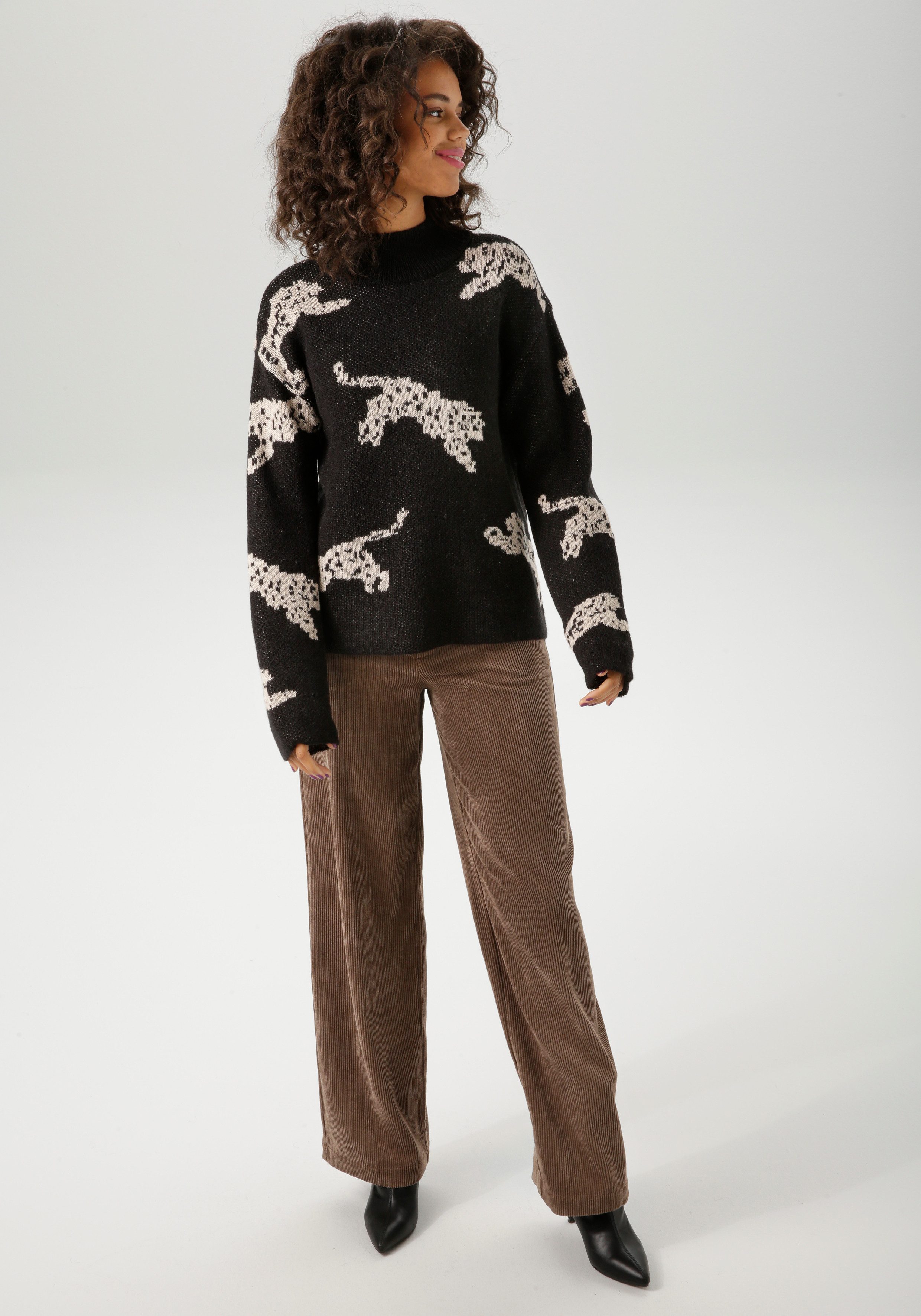 Aniston CASUAL Gebreide trui met ingebreide luipaarden - nieuwe collectie