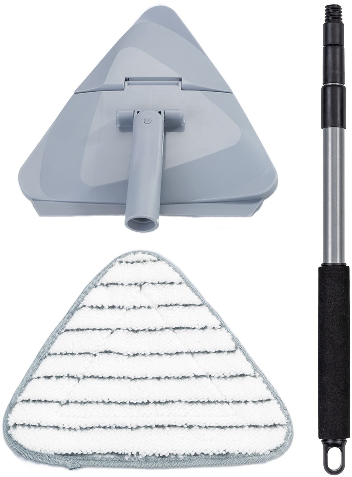 Maximex Vloerwisserset Driehoek-wisser met telescopische steel 360° duo-knikgewricht, microvezel bekleding, reinigt alleen met water (set, 5-delig)
