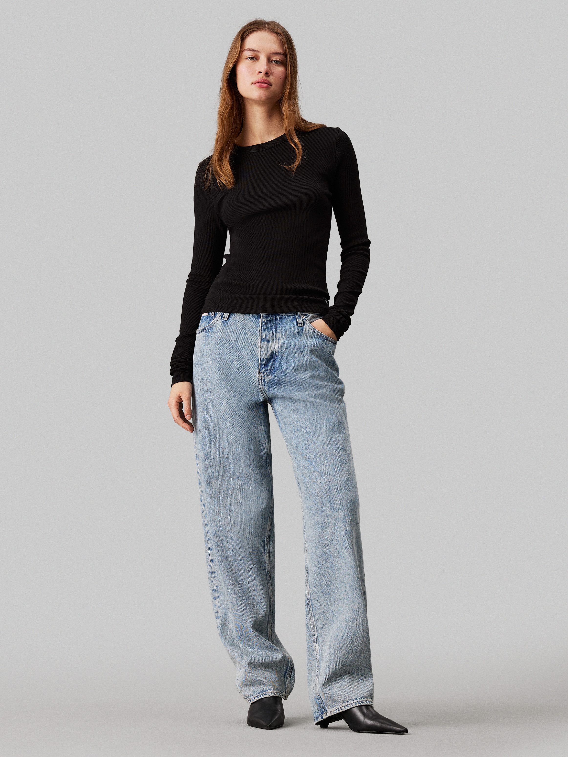 Calvin Klein Shirt met lange mouwen WOVEN LABEL RIB LONG SLEEVE