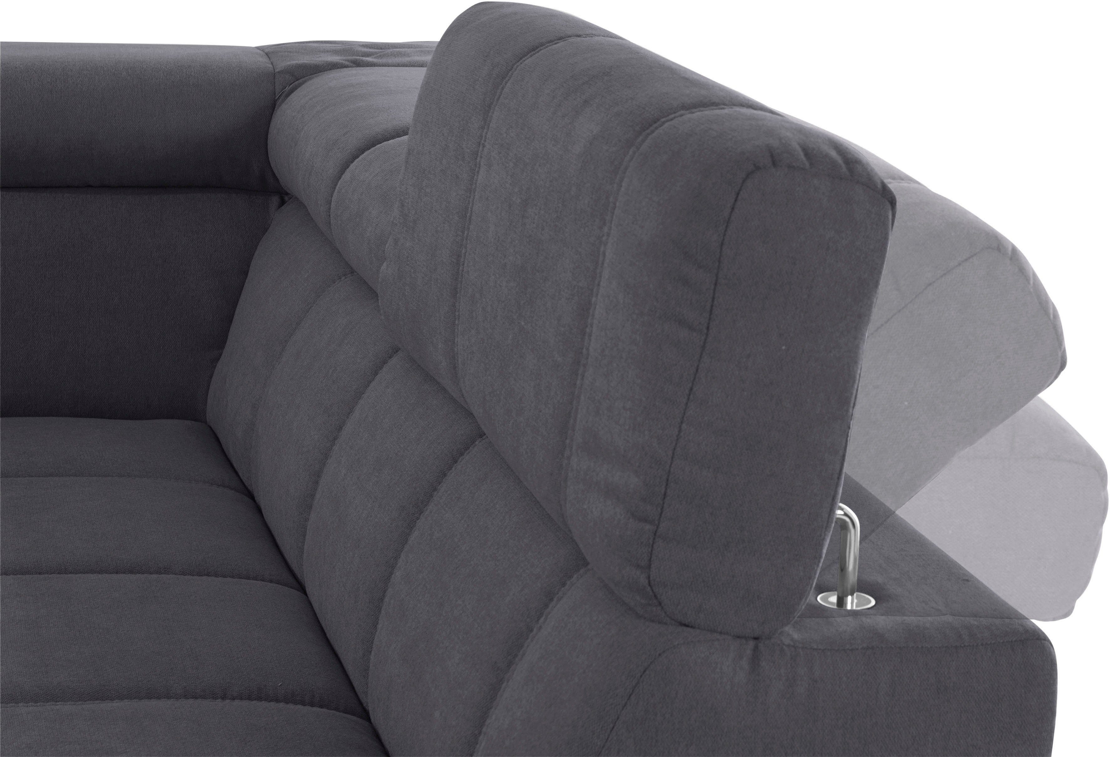 DOMO collection Hoekbank Brandon L-vorm, ook in leer met verstelbare hoofdsteun, naar keuze met verstelbare zitdiepte