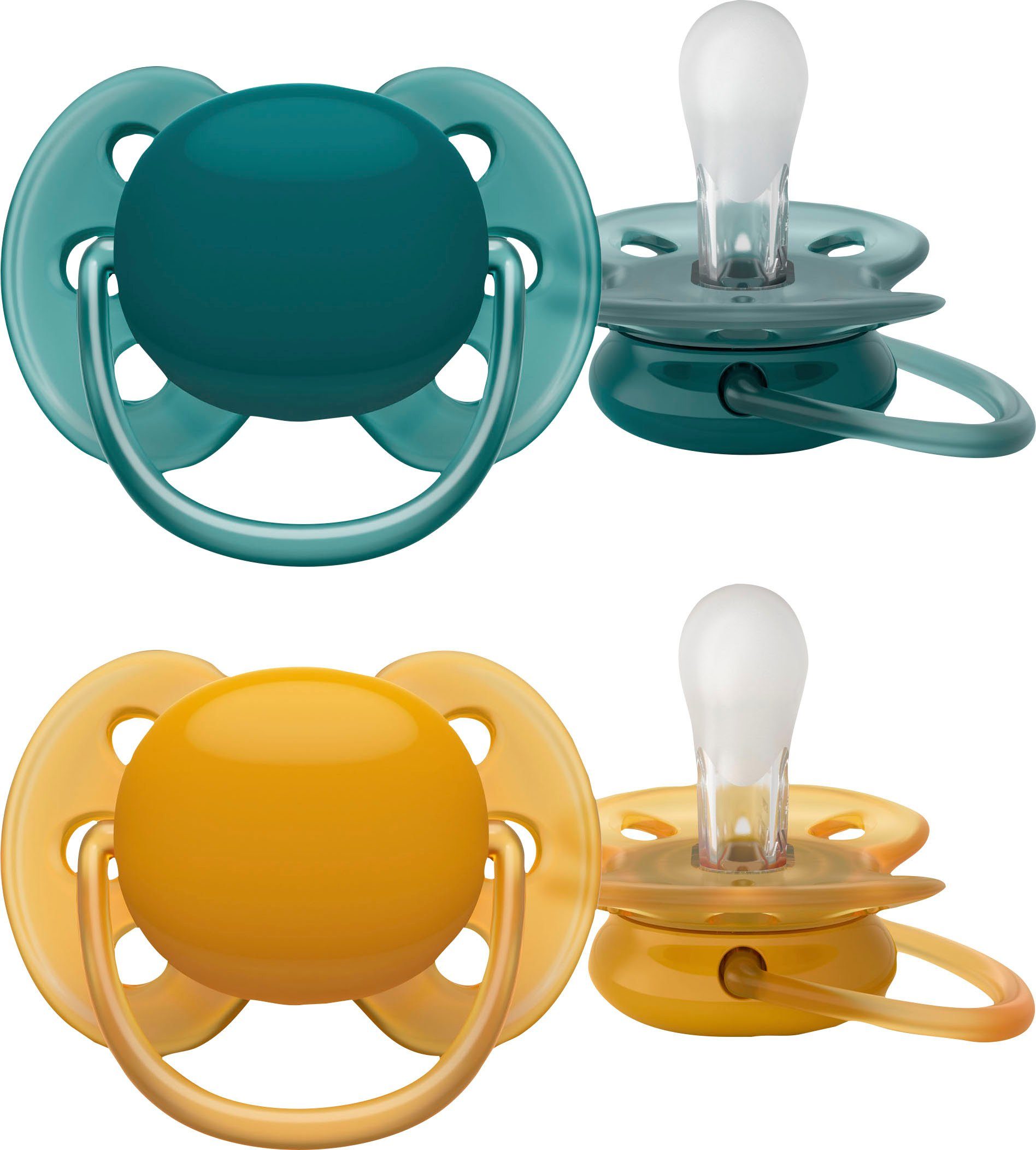 Philips AVENT Speen Ultra soft SCF091/36 orthodontisch, met transport- en sterilisatiehouder, 6 tot 18 maanden (4 stuks)