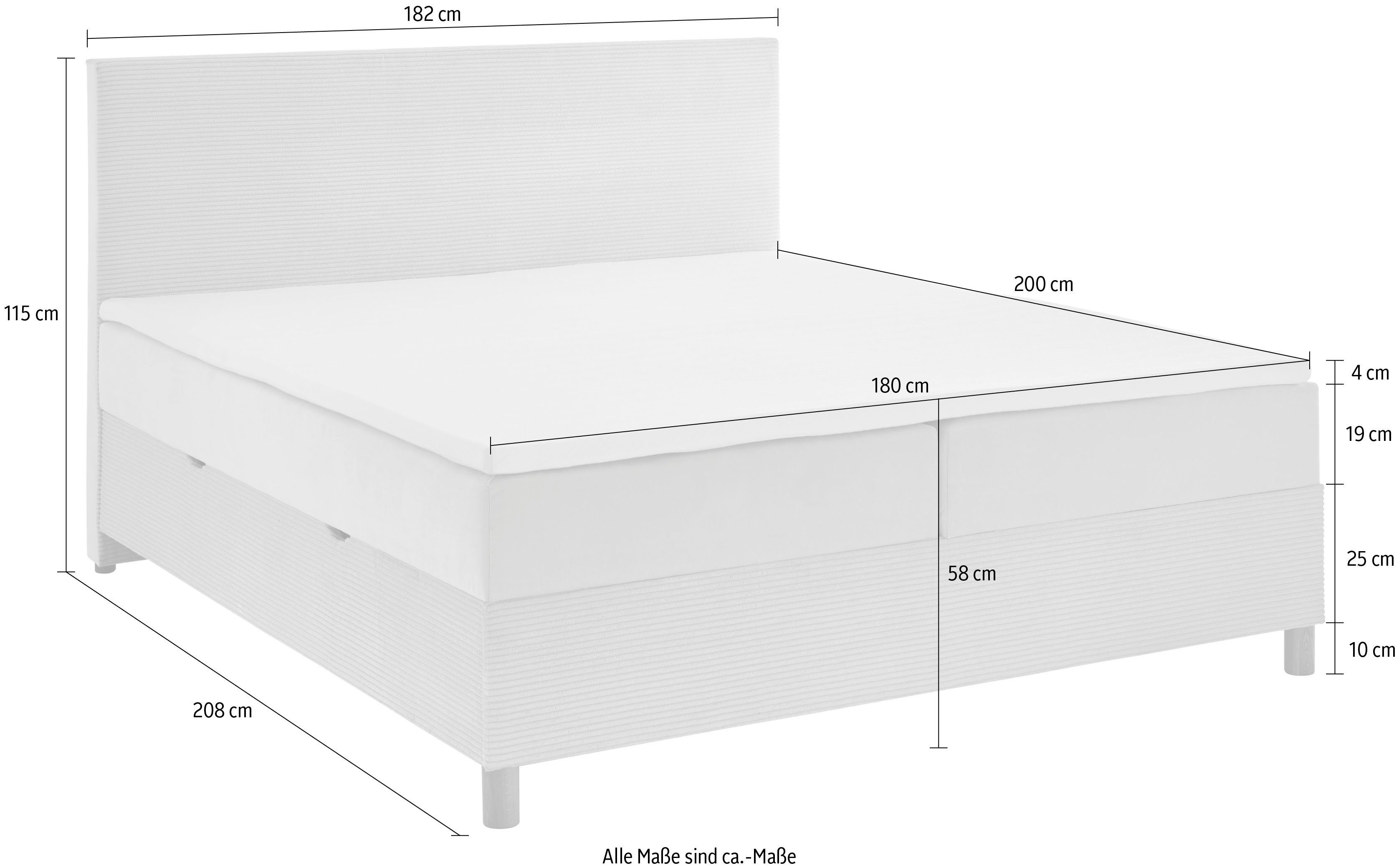 meise.möbel Boxspring Corsica met bedkist en topmatras, bekleding in een stof- en cordmix